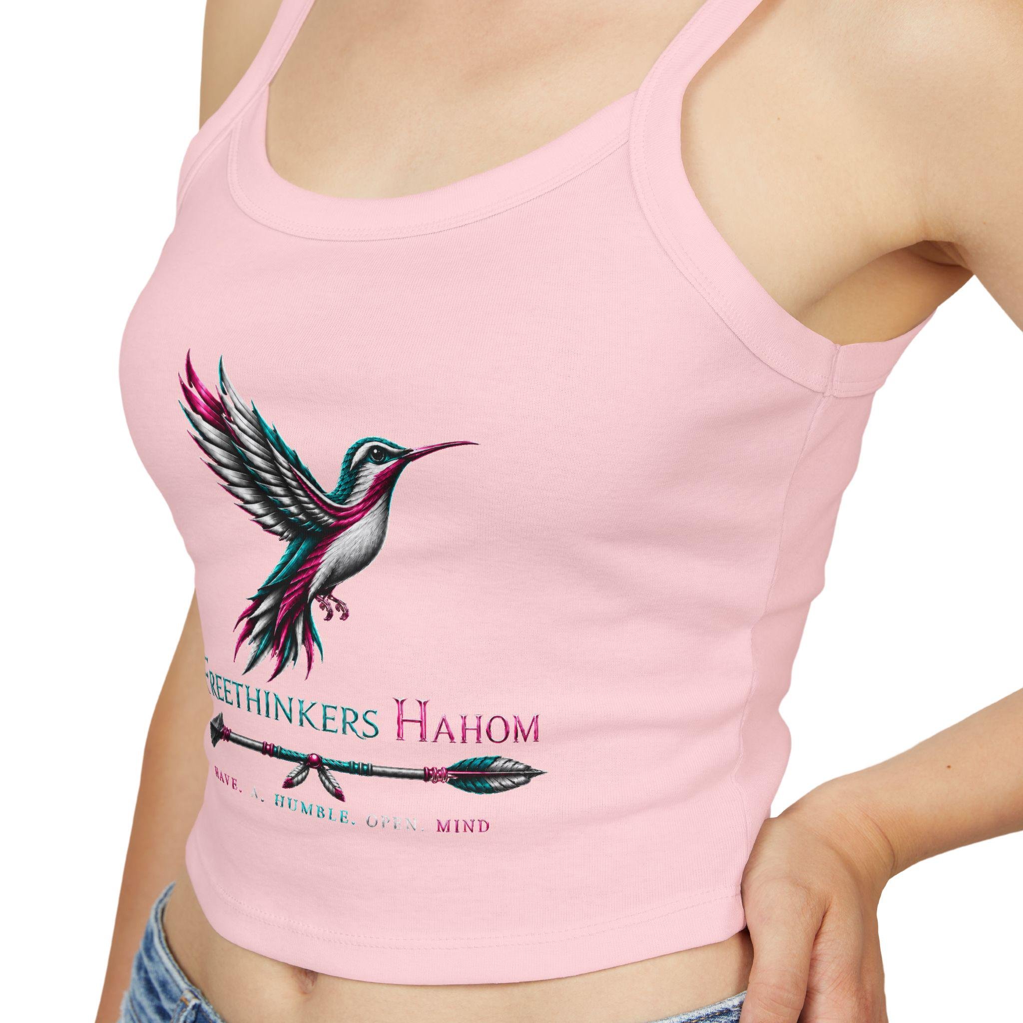 Hummingbird Graphic Tank Top | Freethinkers Hahom Text, Feather Illustration, view 11