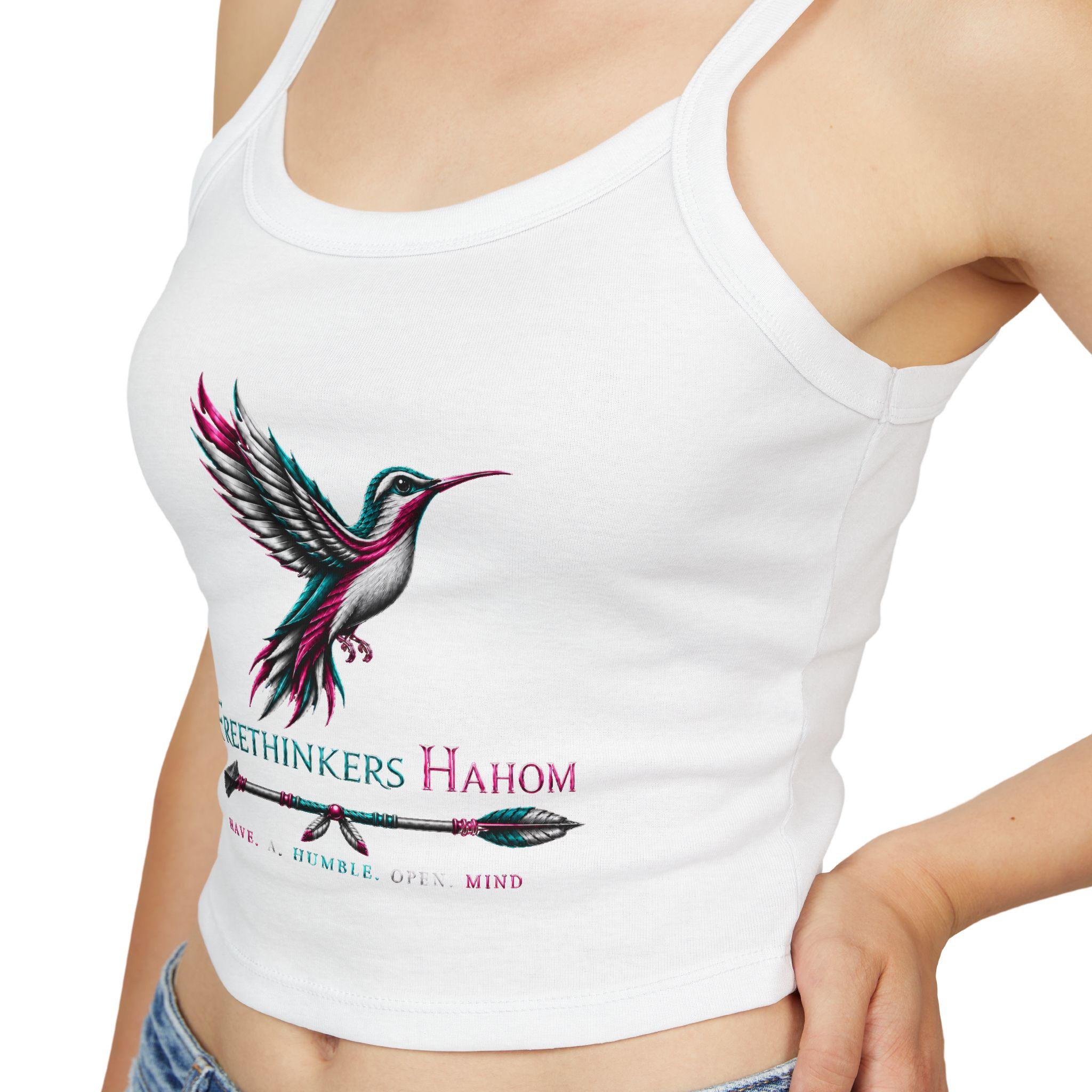 Hummingbird Graphic Tank Top | Freethinkers Hahom Text, Feather Illustration, view 12