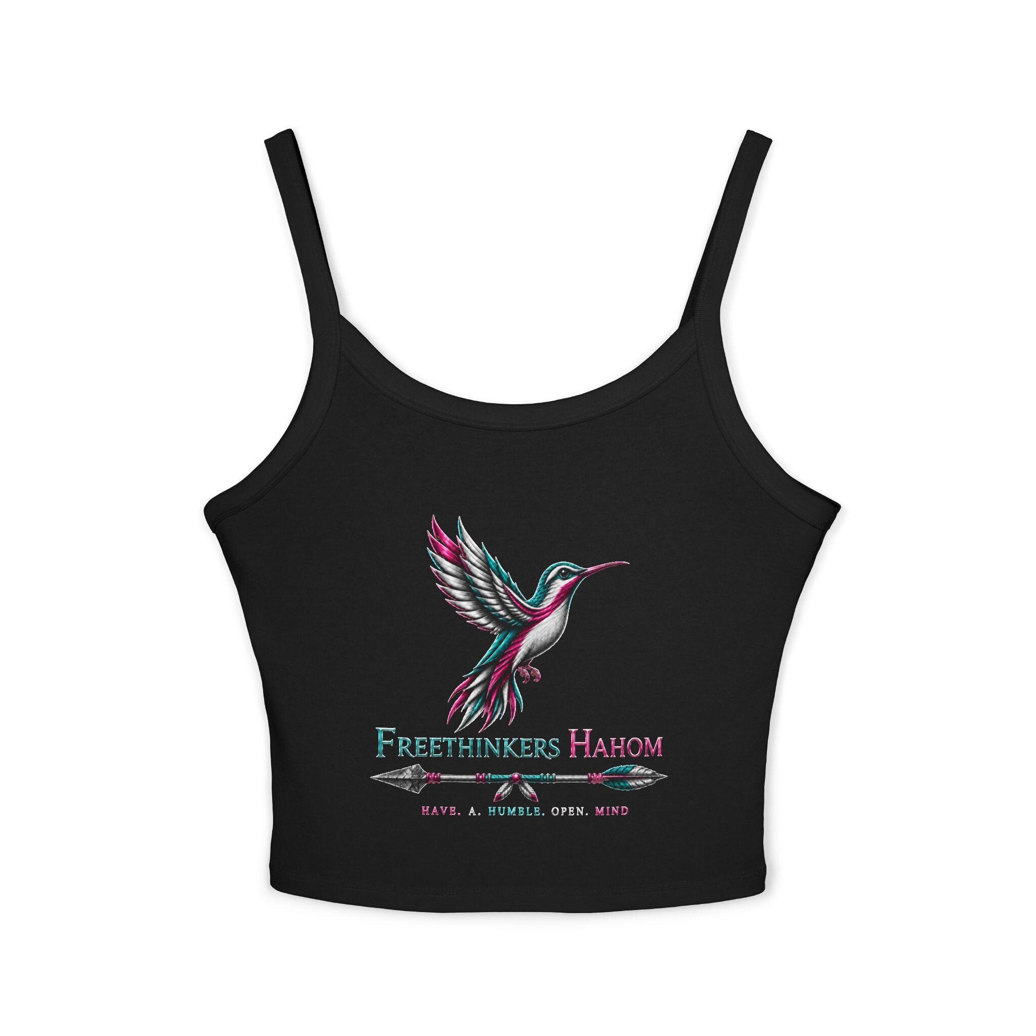 Hummingbird Graphic Tank Top | Freethinkers Hahom Text, Feather Illustration, view 6