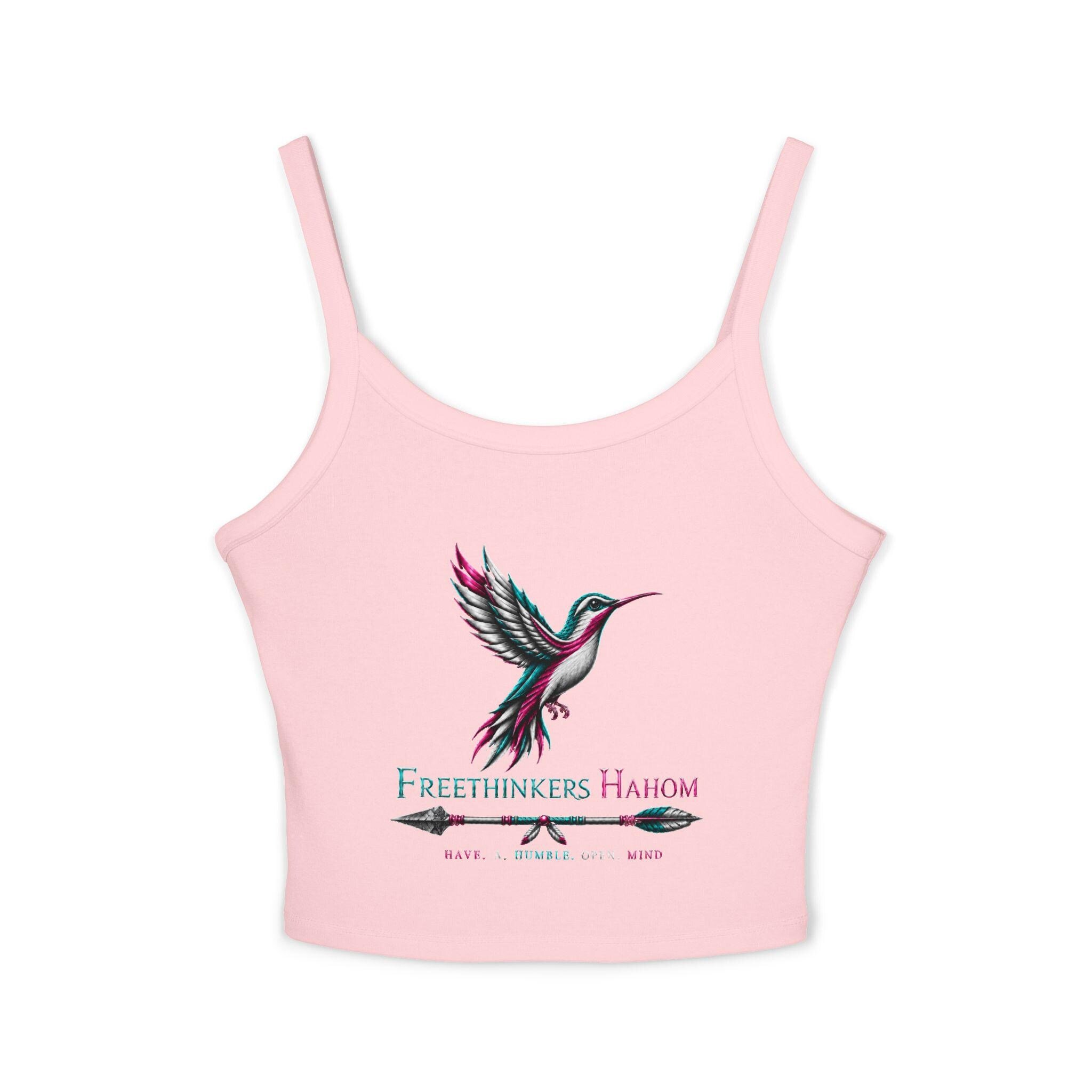 Hummingbird Graphic Tank Top | Freethinkers Hahom Text, Feather Illustration, view 8