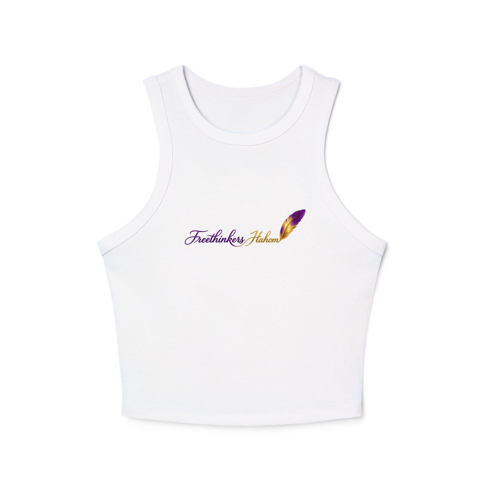 Women's Micro Rib Racer Tank — "Freethinkers Hahom Script Logo Tank