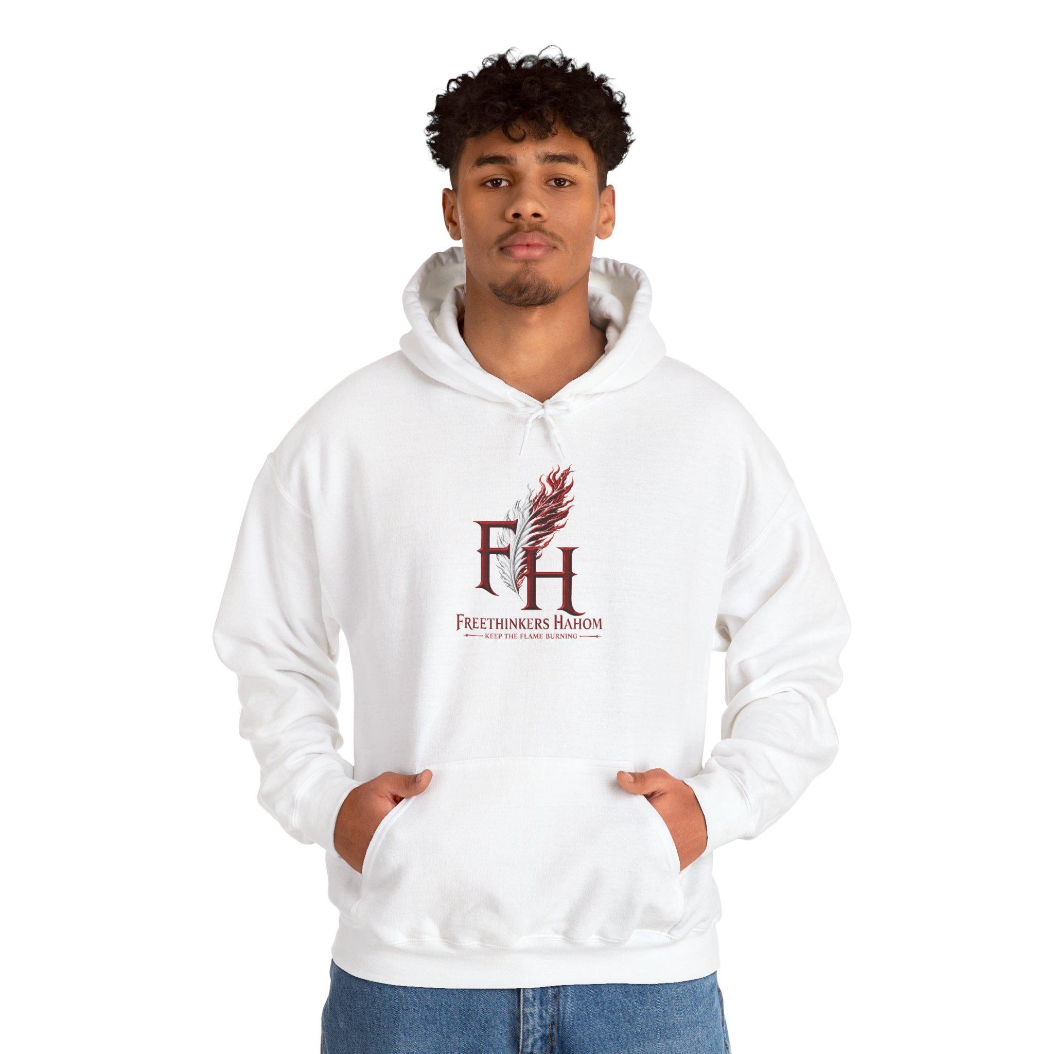 FreeThinkers Hahom feather logo Hoodie | FH literary emblem, minimalist design