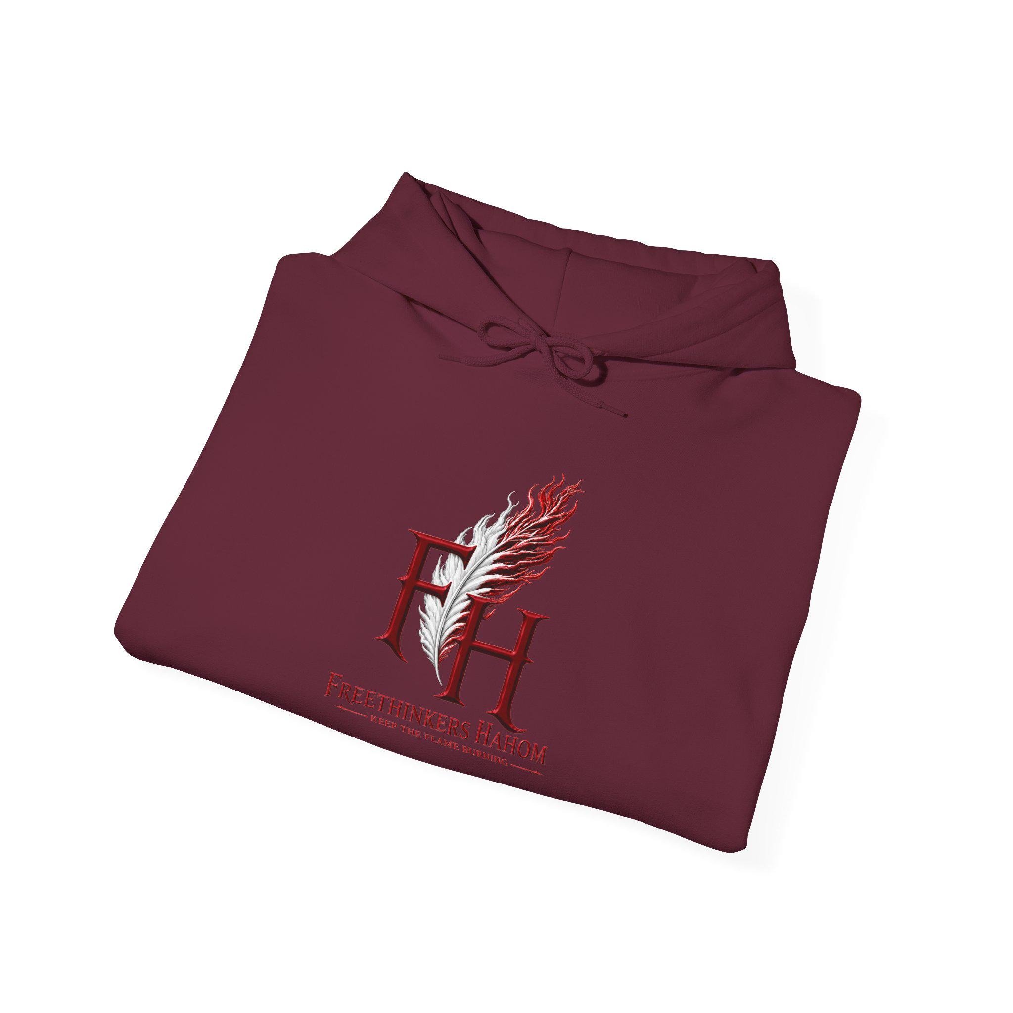 FreeThinkers Hahom feather logo Hoodie | FH literary emblem, minimalist design, view 10