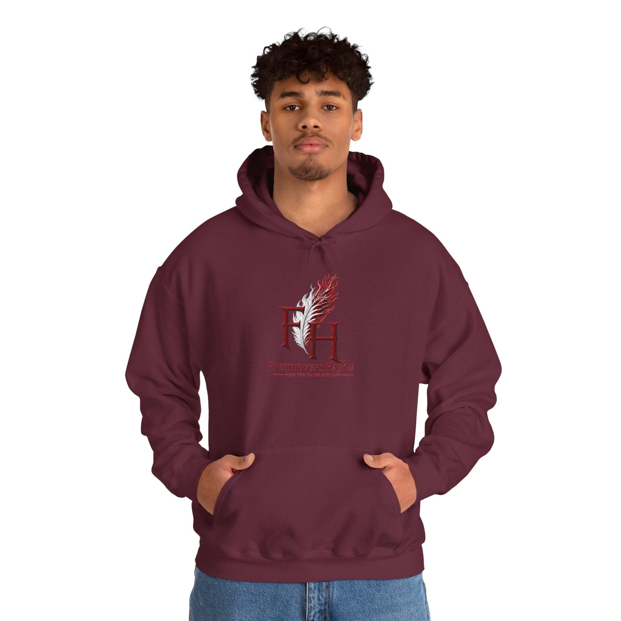 FreeThinkers Hahom feather logo Hoodie | FH literary emblem, minimalist design, view 15