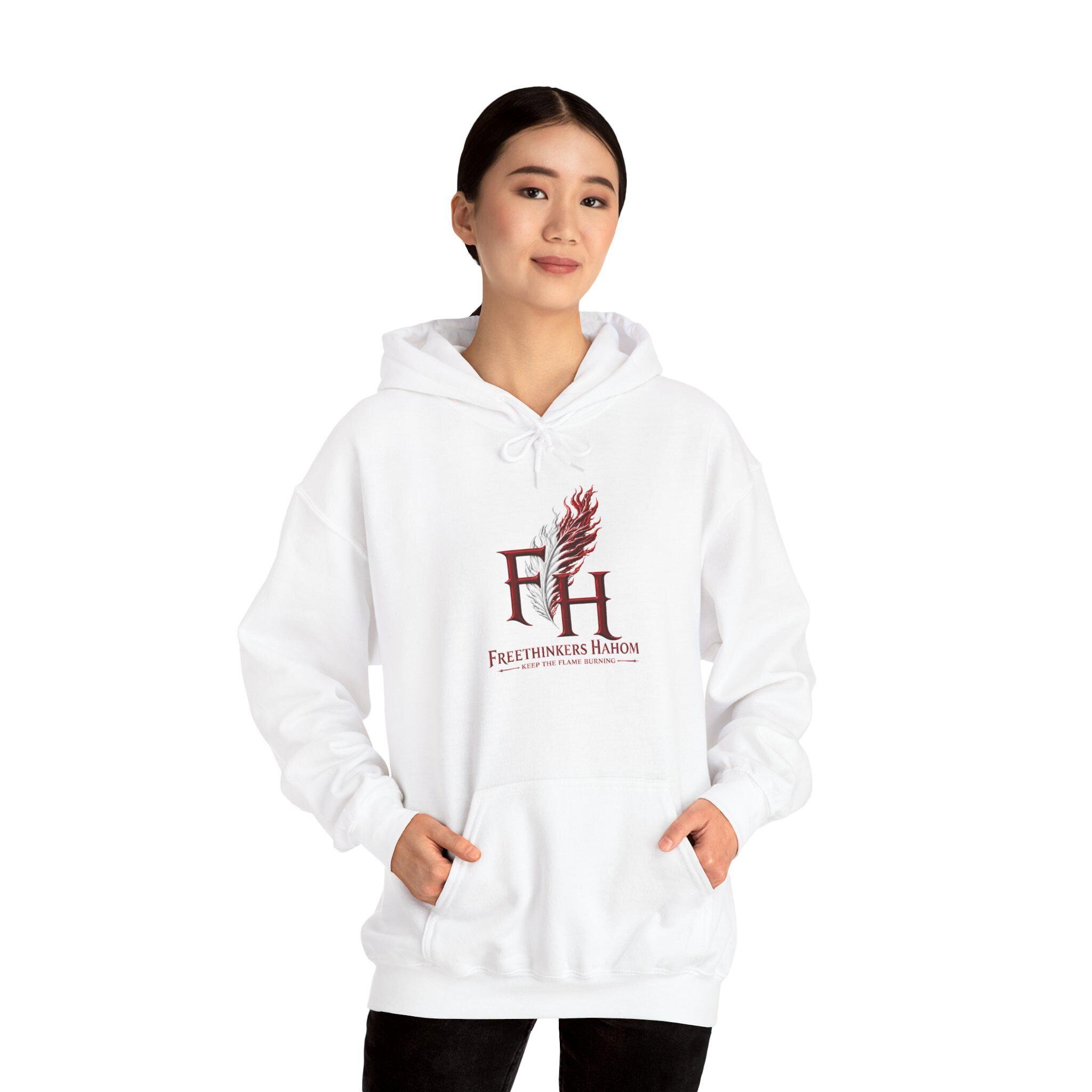 FreeThinkers Hahom feather logo Hoodie | FH literary emblem, minimalist design, view 16