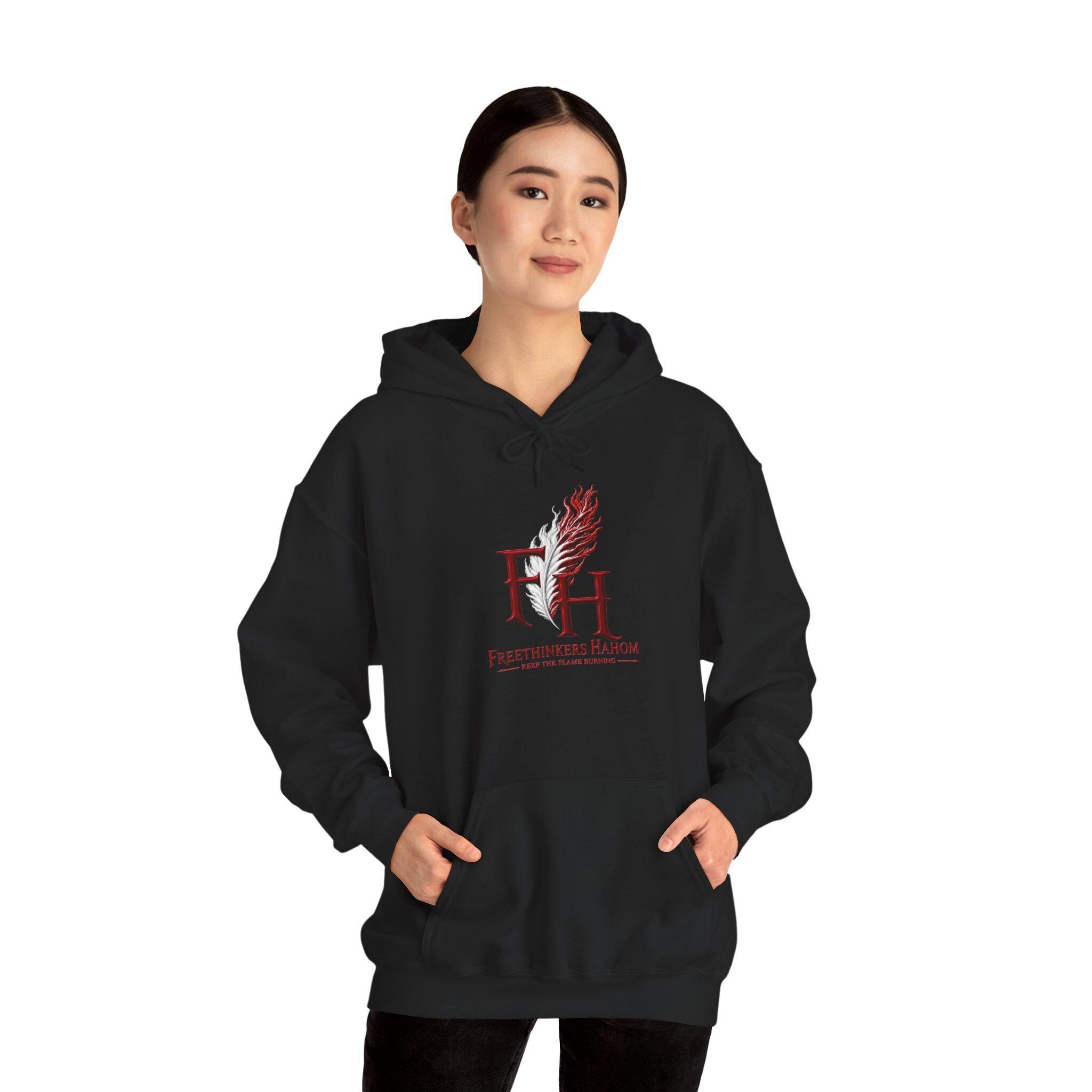 FreeThinkers Hahom feather logo Hoodie | FH literary emblem, minimalist design, view 17