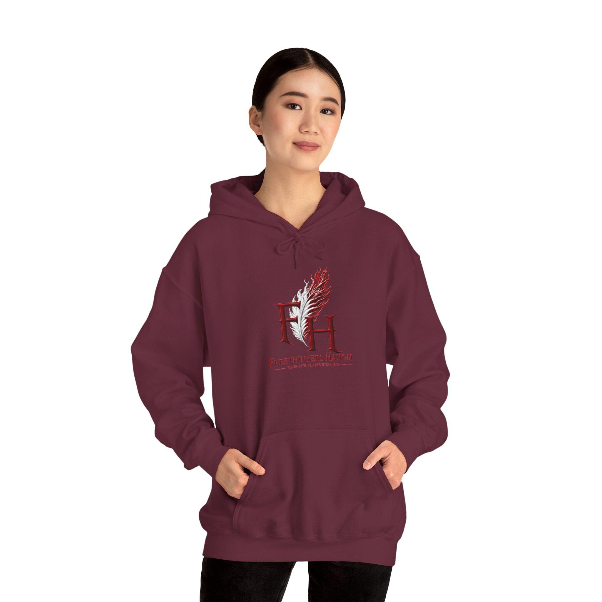 FreeThinkers Hahom feather logo Hoodie | FH literary emblem, minimalist design, view 18
