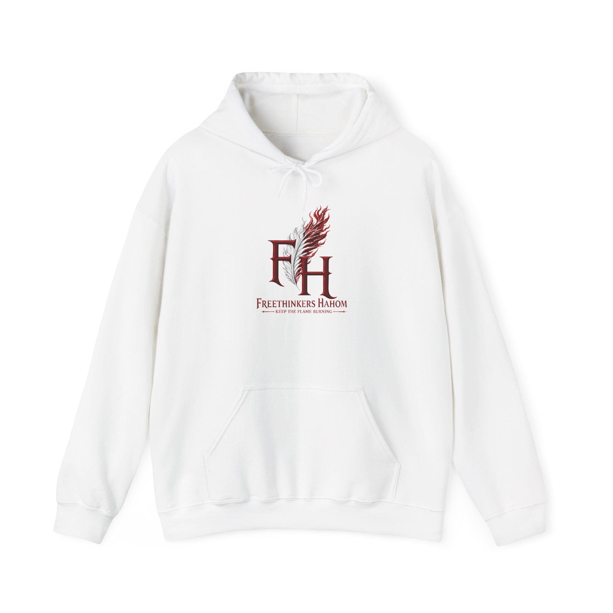 FreeThinkers Hahom feather logo Hoodie | FH literary emblem, minimalist design, view 2