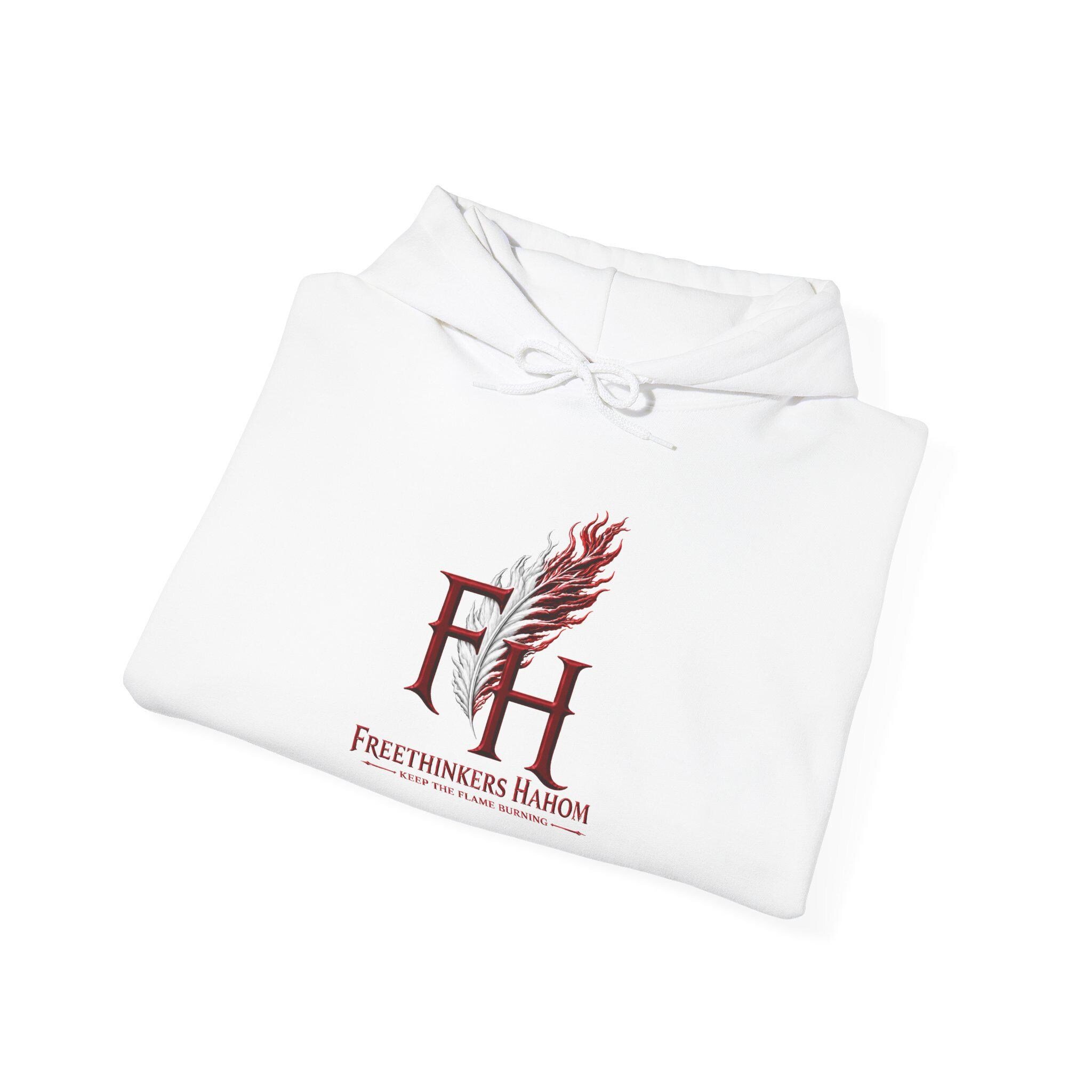 FreeThinkers Hahom feather logo Hoodie | FH literary emblem, minimalist design, view 8