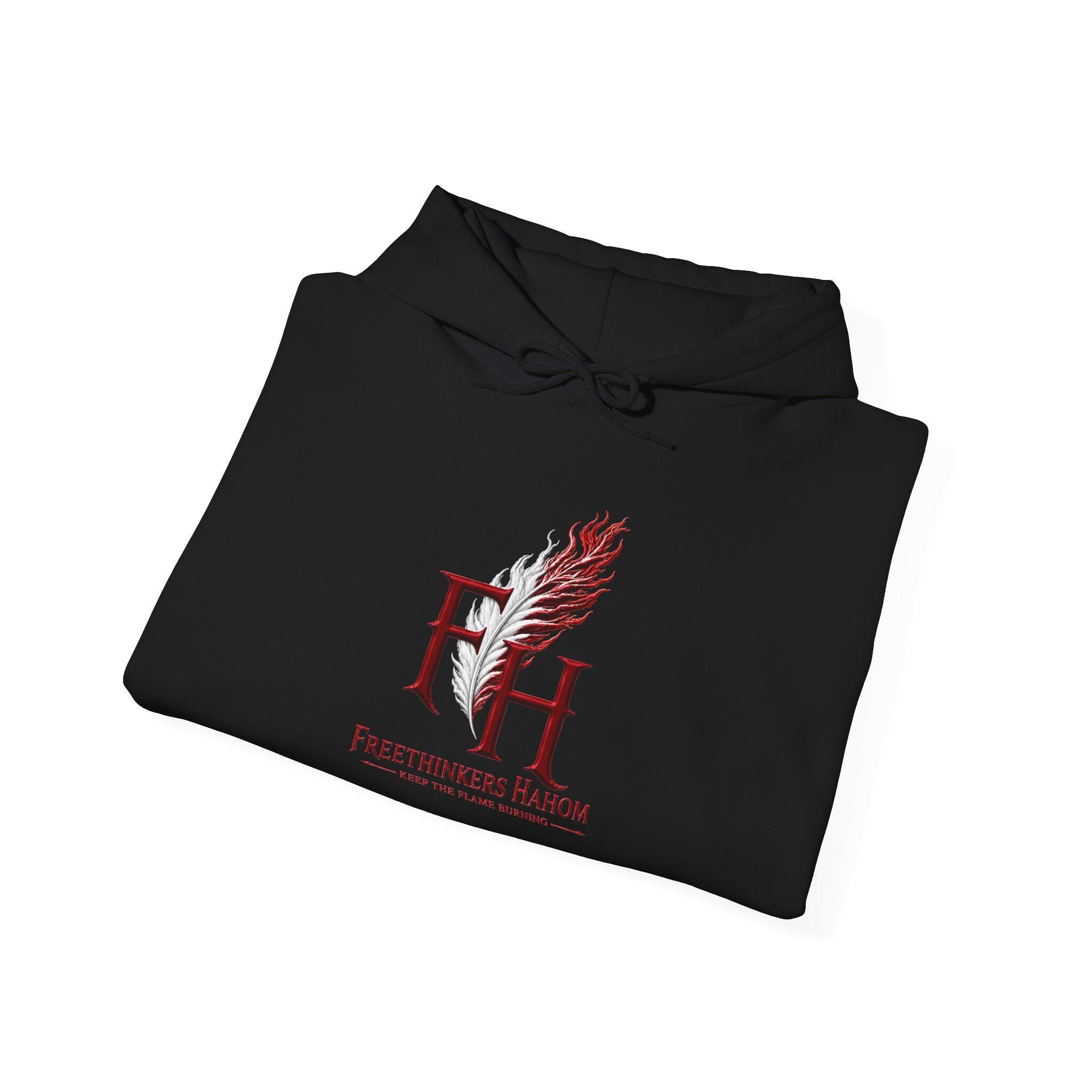FreeThinkers Hahom feather logo Hoodie | FH literary emblem, minimalist design, view 9