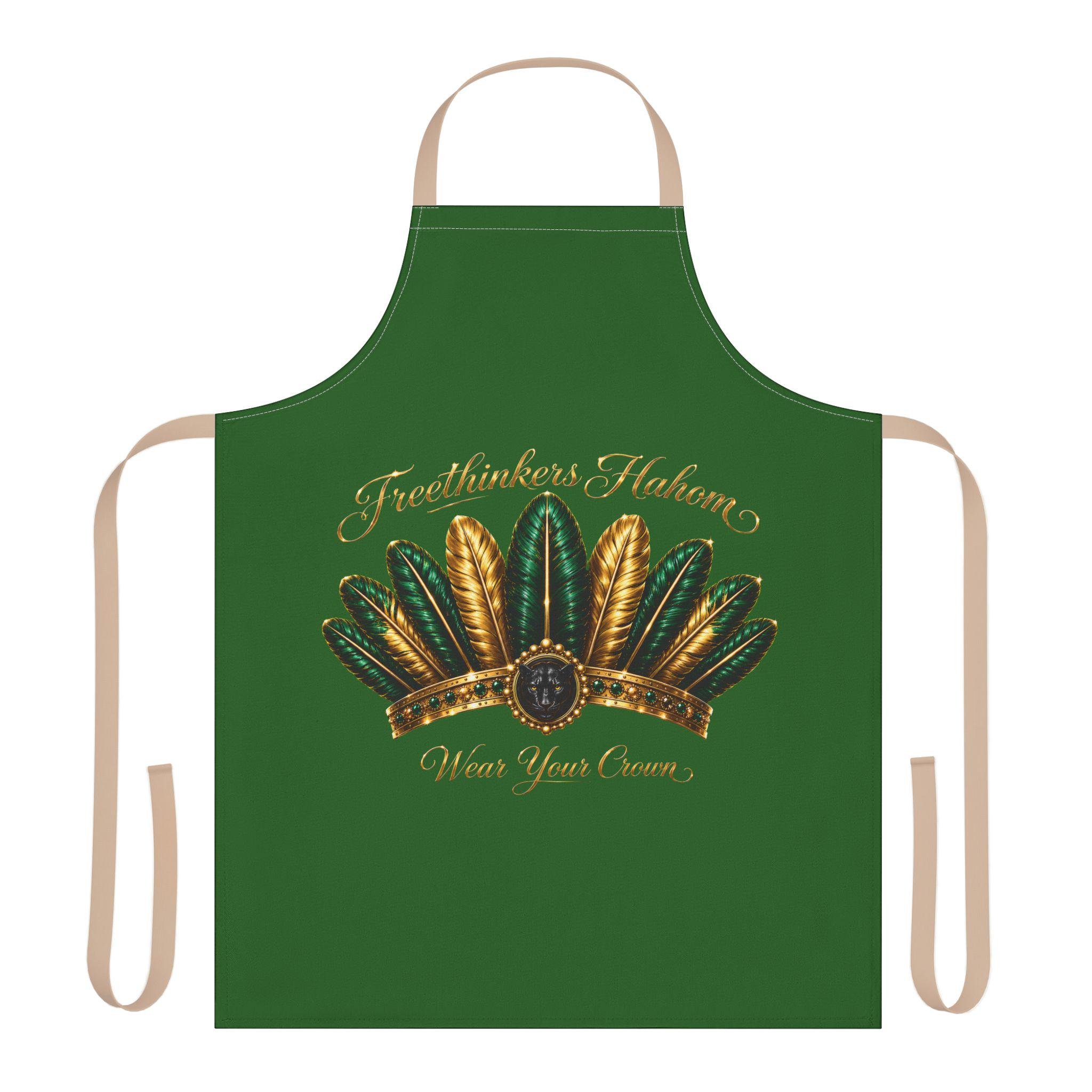 Green Apron with Gold Feather Crown "Freethinkers Hahom — Wear Your Crown"