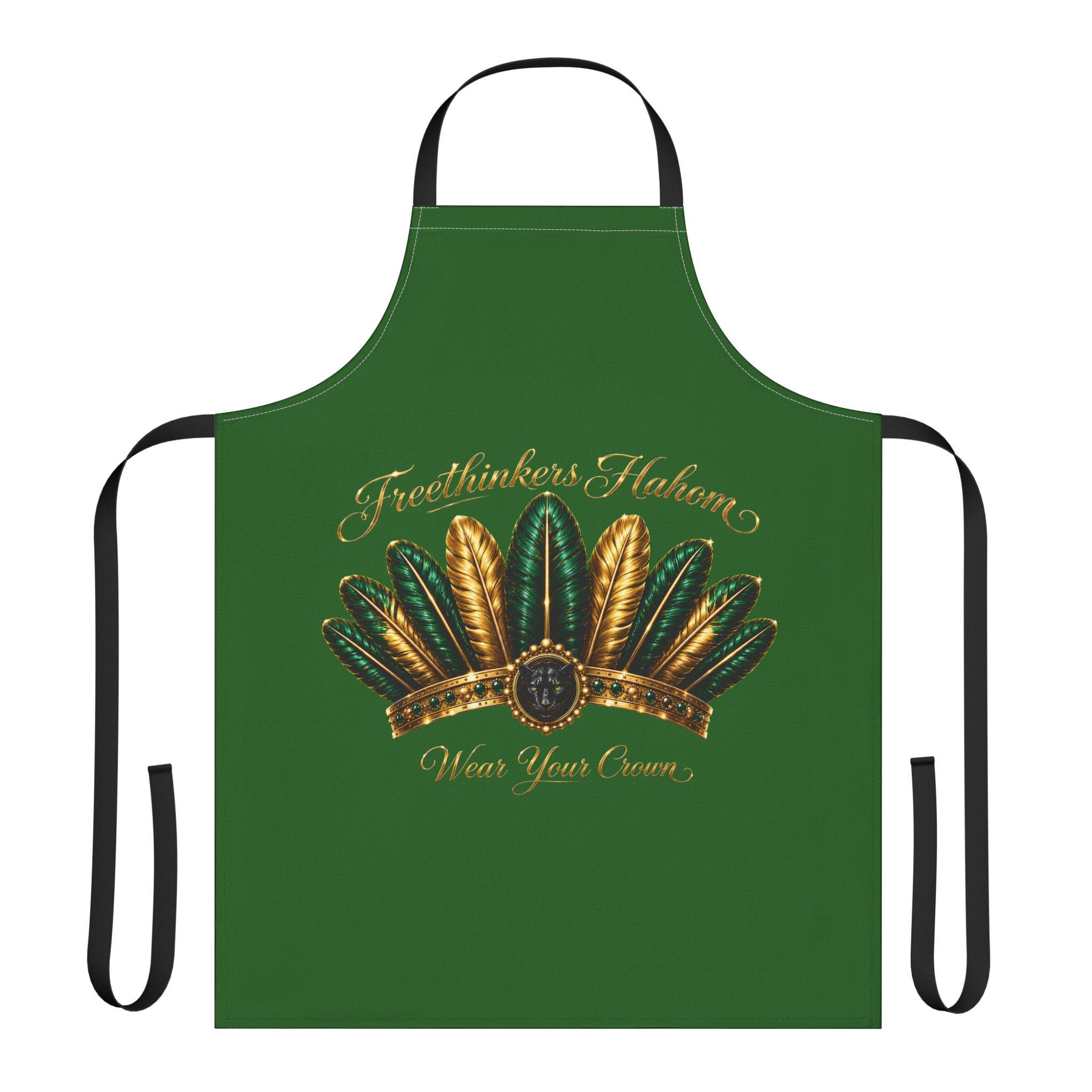 Green Apron with Gold Feather Crown "Freethinkers Hahom — Wear Your Crown", view 2