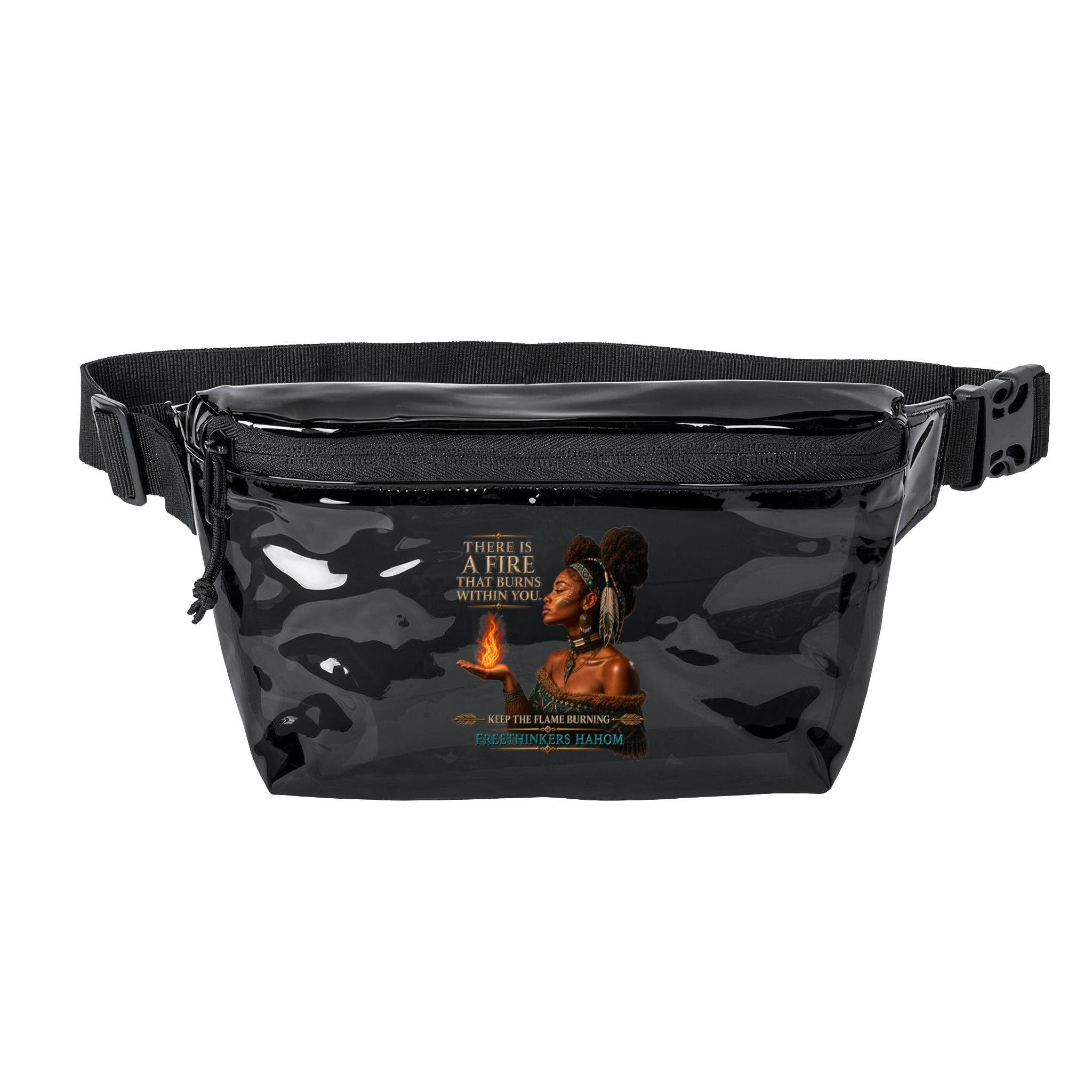 Indigenous American Sister Holding Flame Transparent Fanny Pack | Clear Waist Bag, view 2