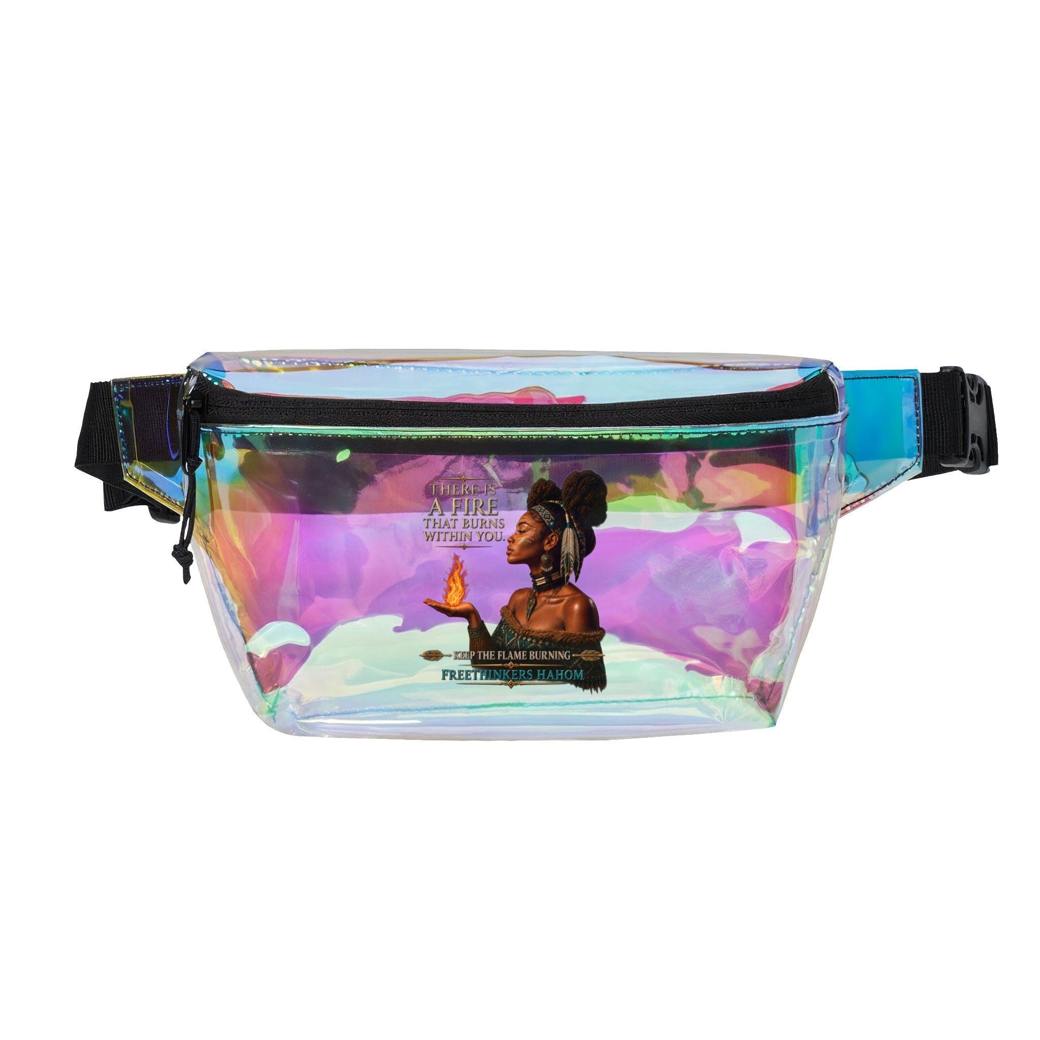 Indigenous American Sister Holding Flame Transparent Fanny Pack | Clear Waist Bag, view 3
