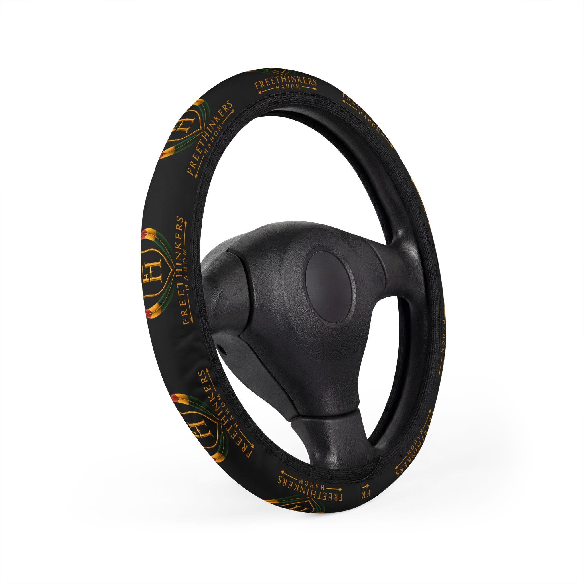 Luxury Logo Steering Wheel Cover Black & Gold Car Accessory, view 2