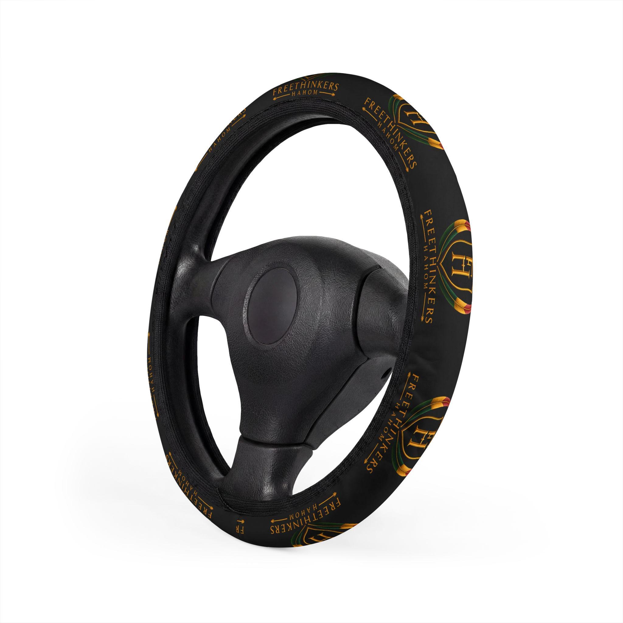 Luxury Logo Steering Wheel Cover Black & Gold Car Accessory, view 3