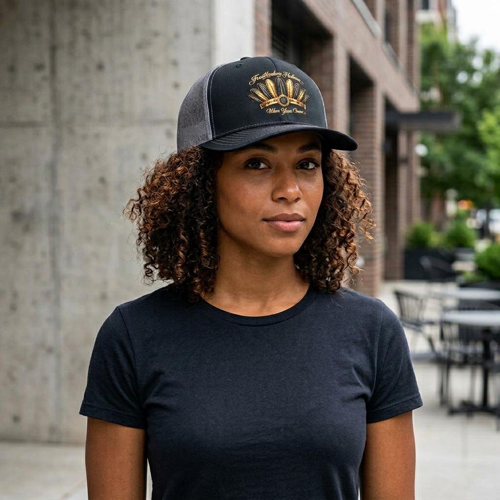 Gold Feather Crown Snapback Trucker Cap Wear Your Crown Hat