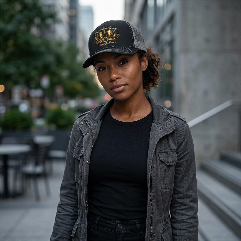 Gold Feather Crown Snapback Trucker Cap Wear Your Crown Hat, view 3