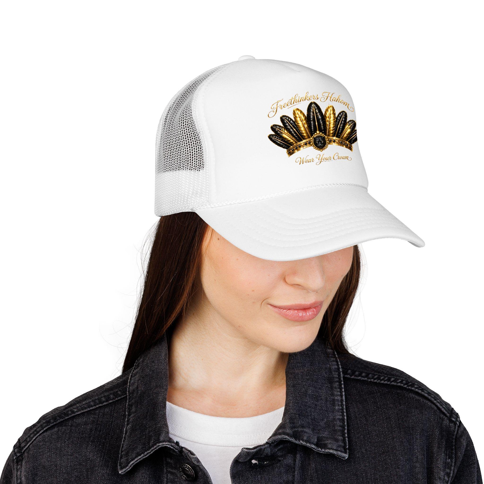 Golden Feather Crown Foam Trucker Hat Embroidered Native Headdress Design, view 10