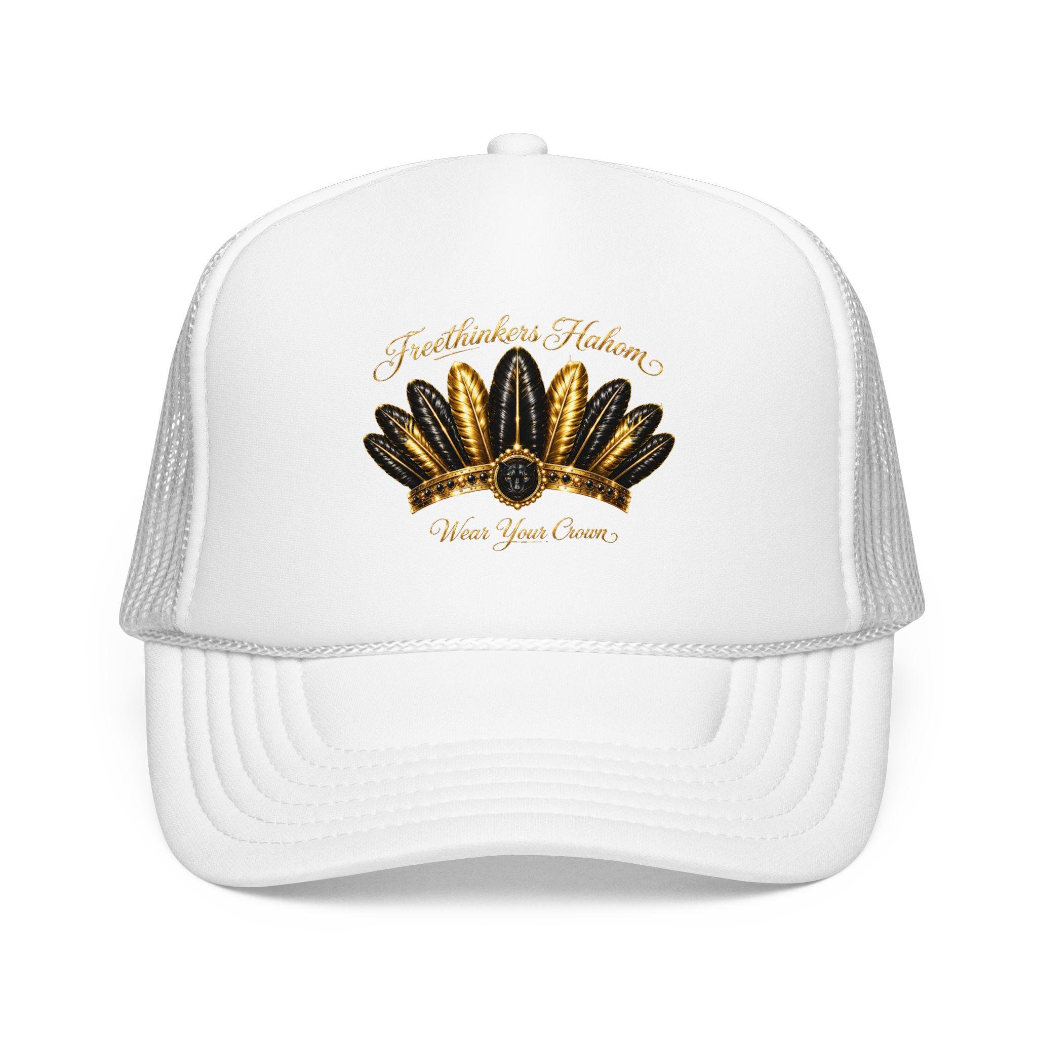 Golden Feather Crown Foam Trucker Hat Embroidered Native Headdress Design, view 7