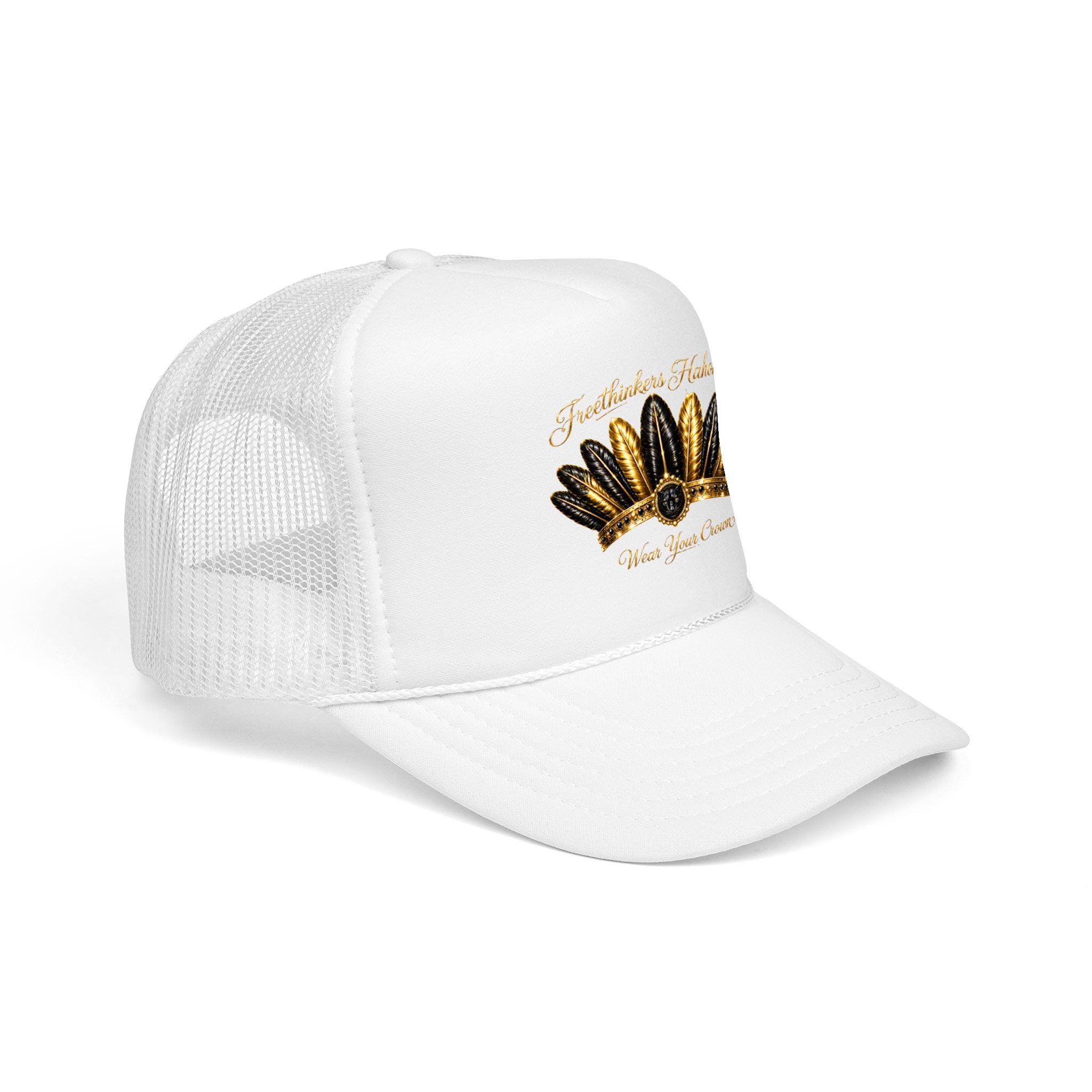Golden Feather Crown Foam Trucker Hat Embroidered Native Headdress Design, view 8