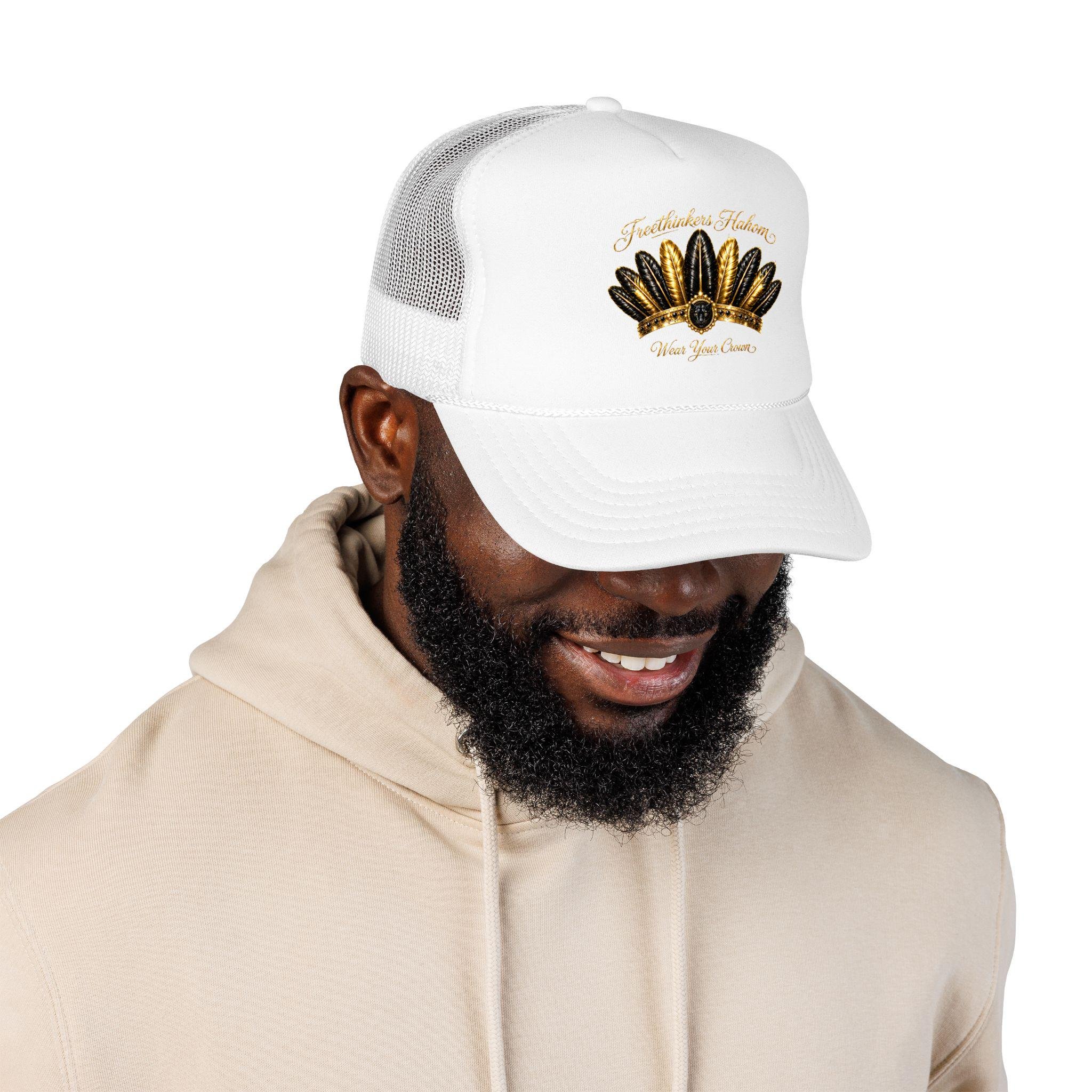 Golden Feather Crown Foam Trucker Hat Embroidered Native Headdress Design, view 9
