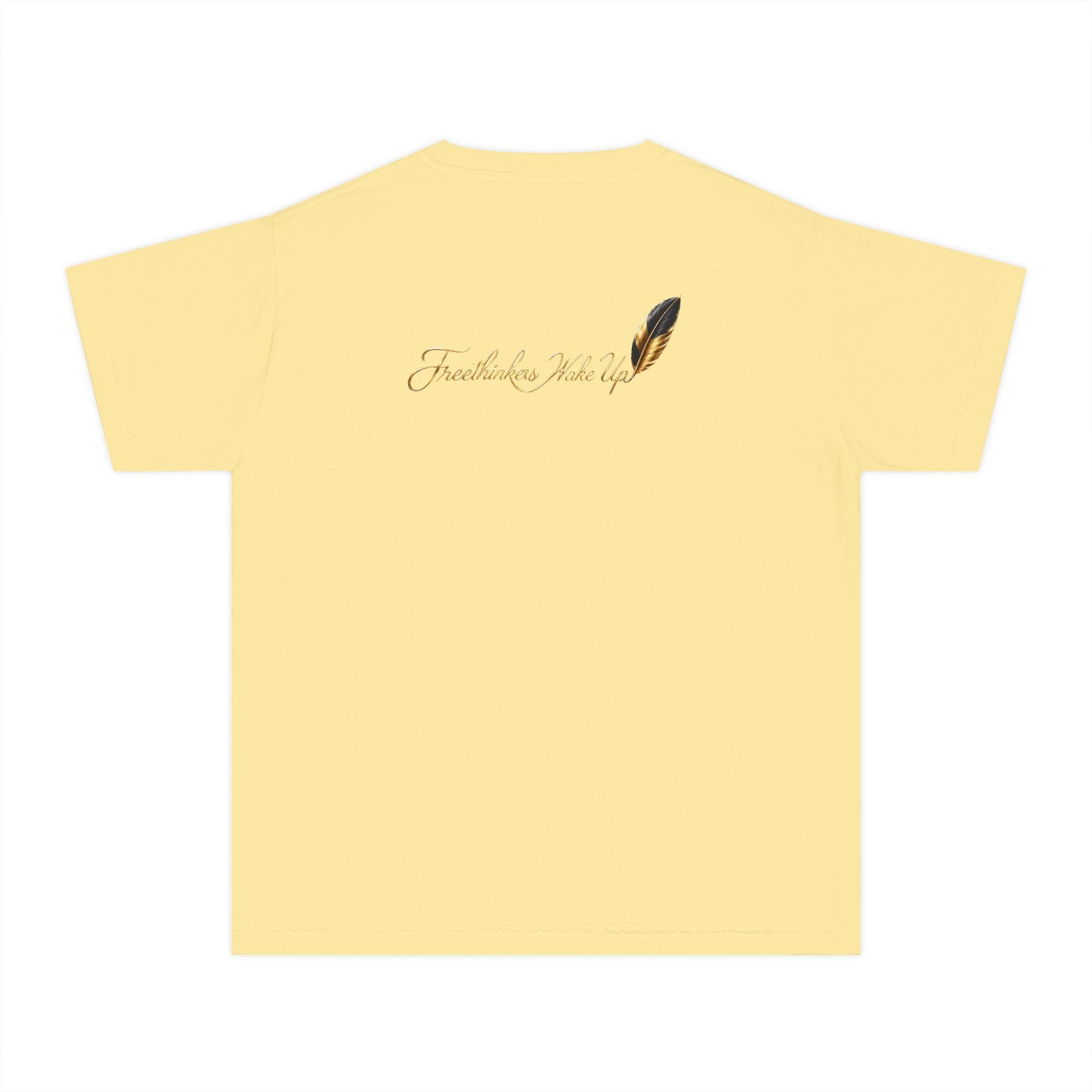 Feather Crown Tee children Yellow sunflower feathers hand-lettered script, view 3