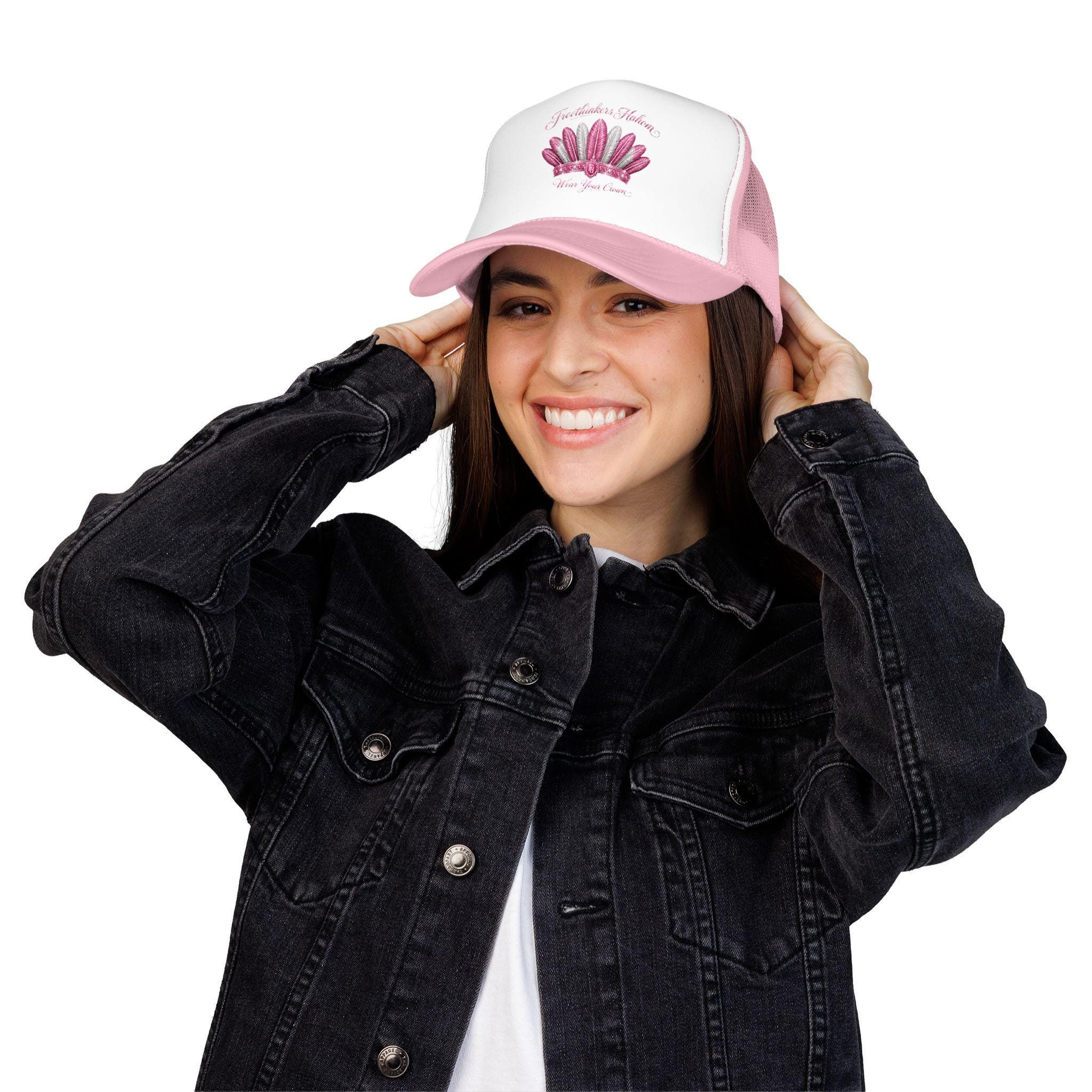 Pink Feather Crown Foam Trucker Hat, view 12