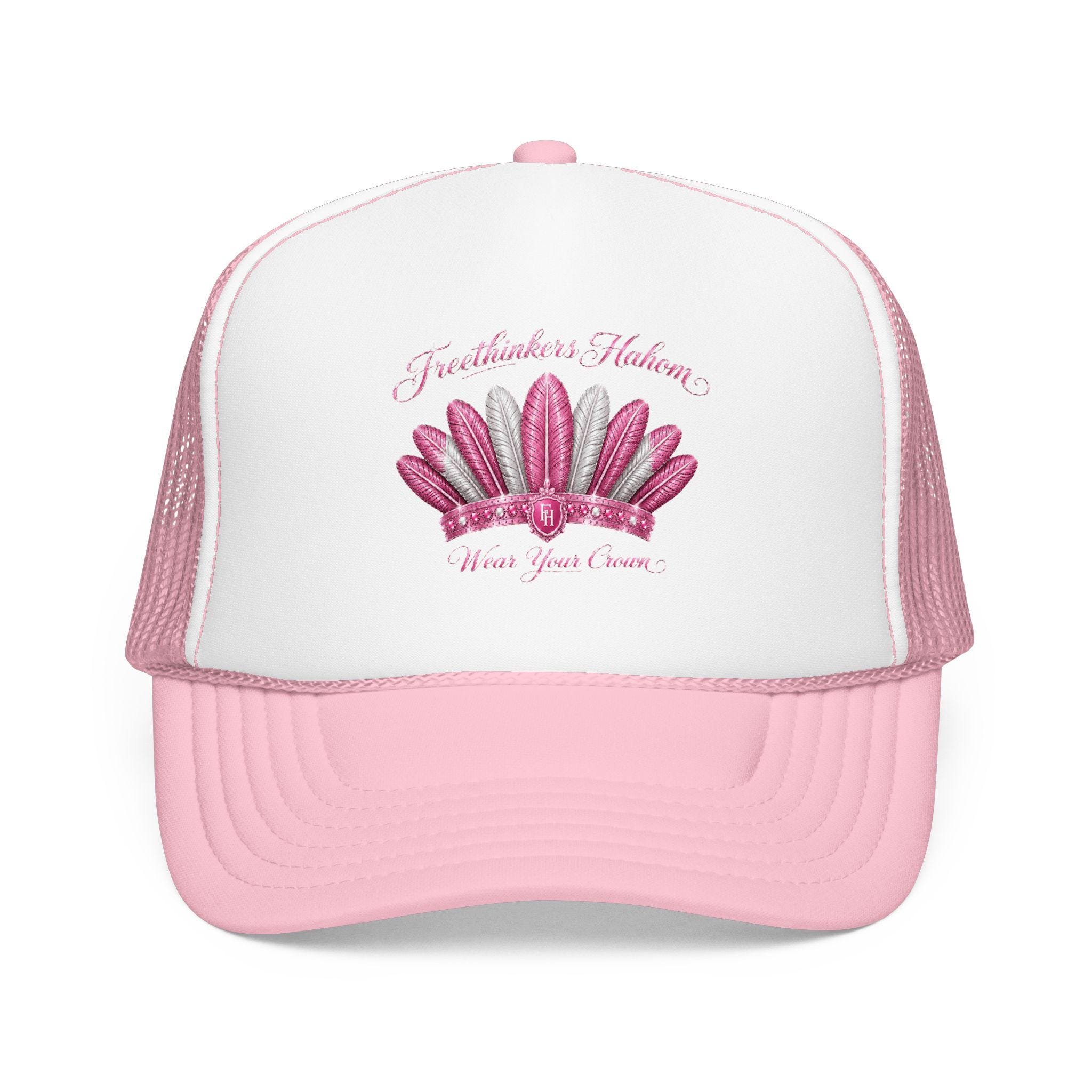 Pink Feather Crown Foam Trucker Hat, view 3