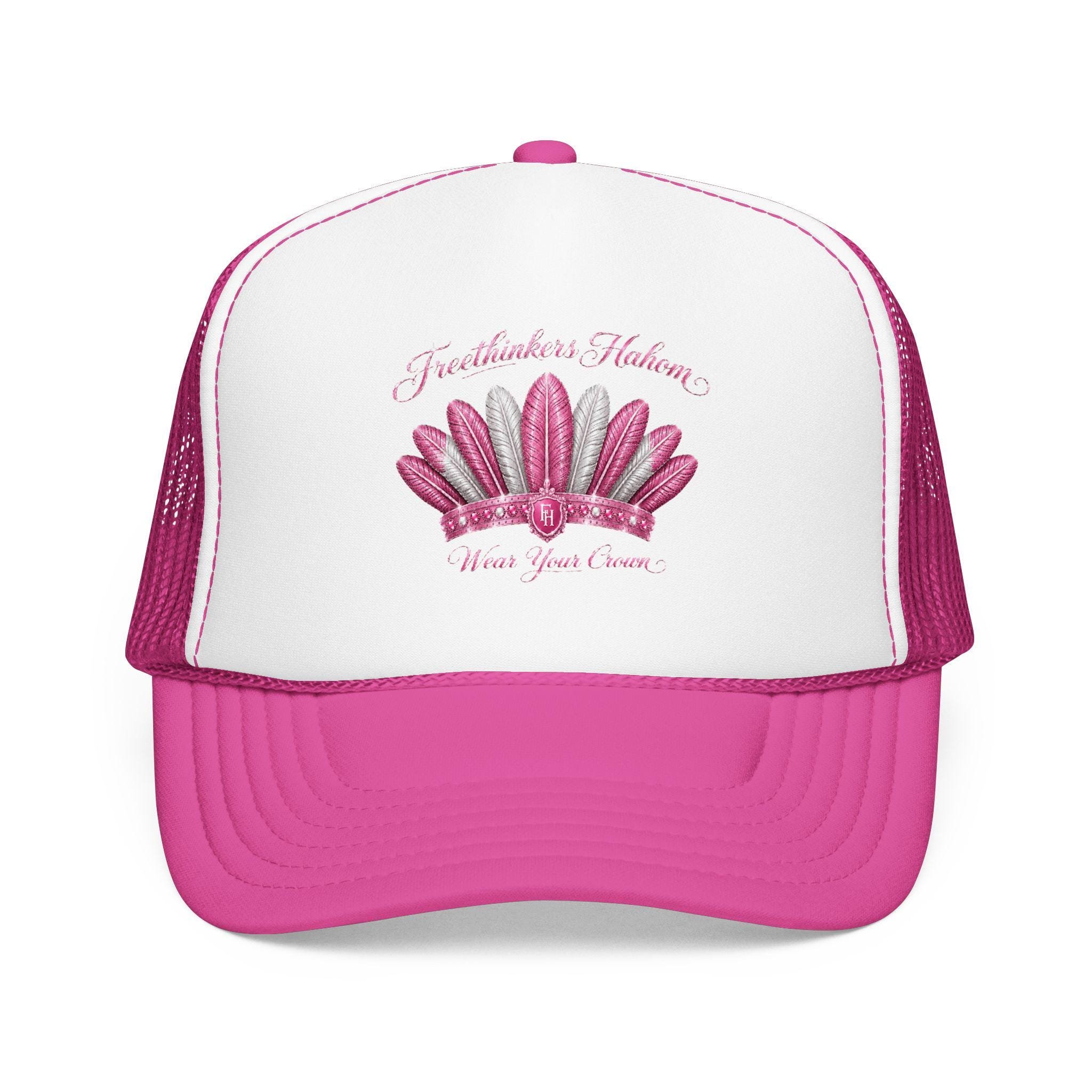 Pink Feather Crown Foam Trucker Hat, view 4