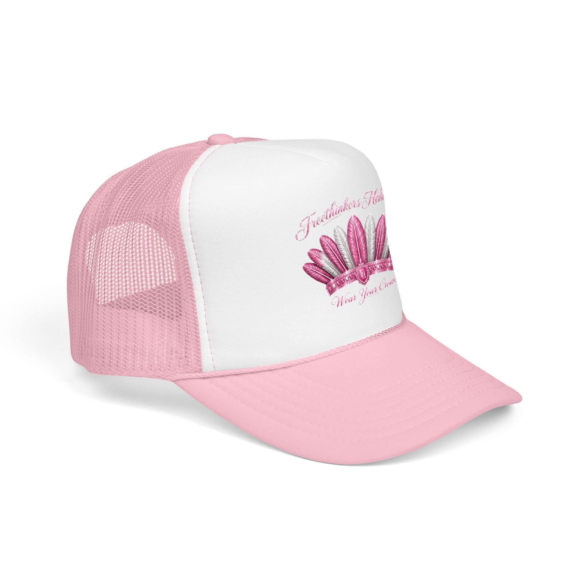 Pink Feather Crown Foam Trucker Hat, view 6