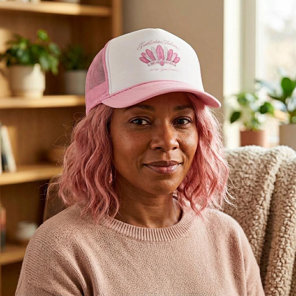 Pink Feather Crown Foam Trucker Hat Logo