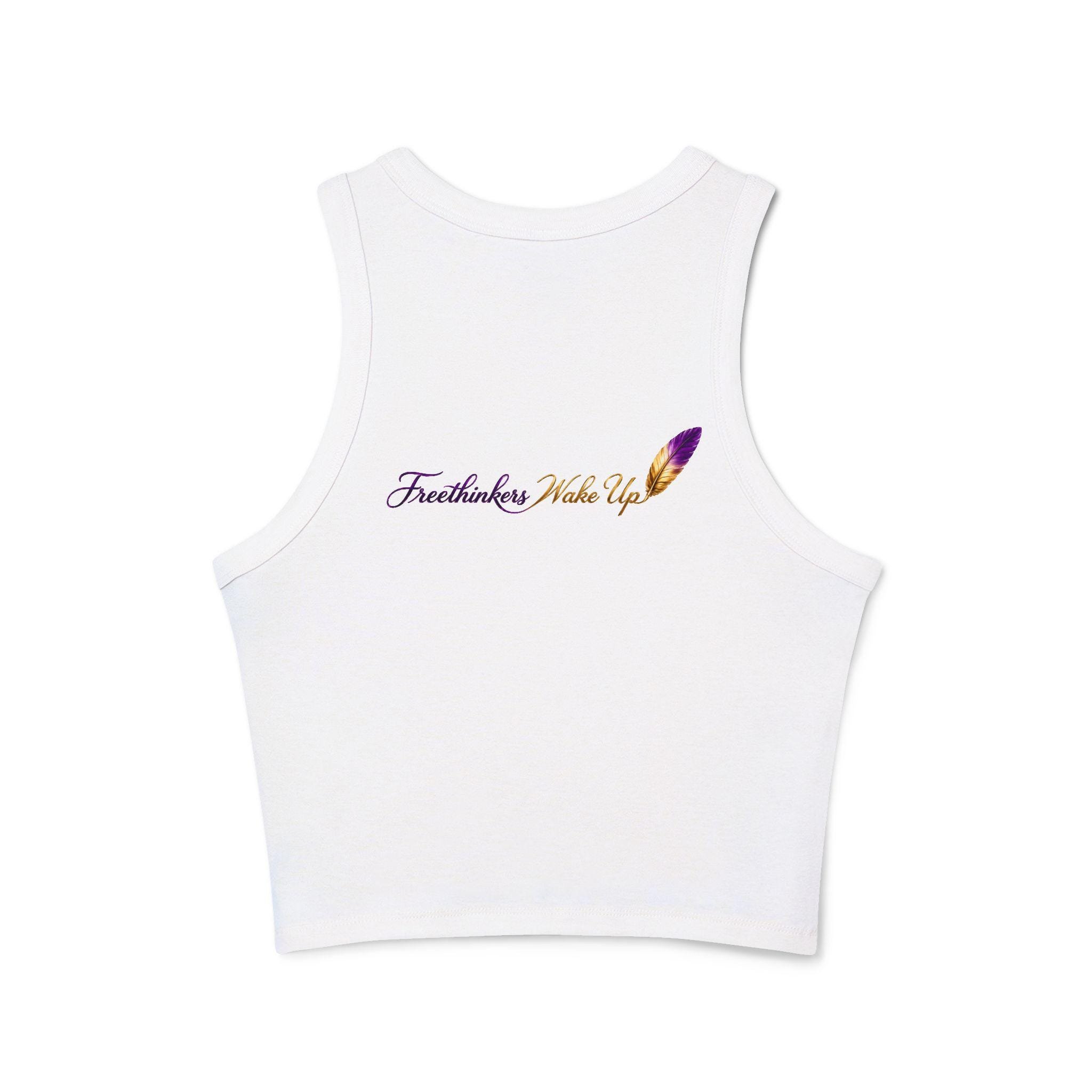 Women's Micro Rib Racer Tank Freethinkers Hahom Script Logo Tank, view 2