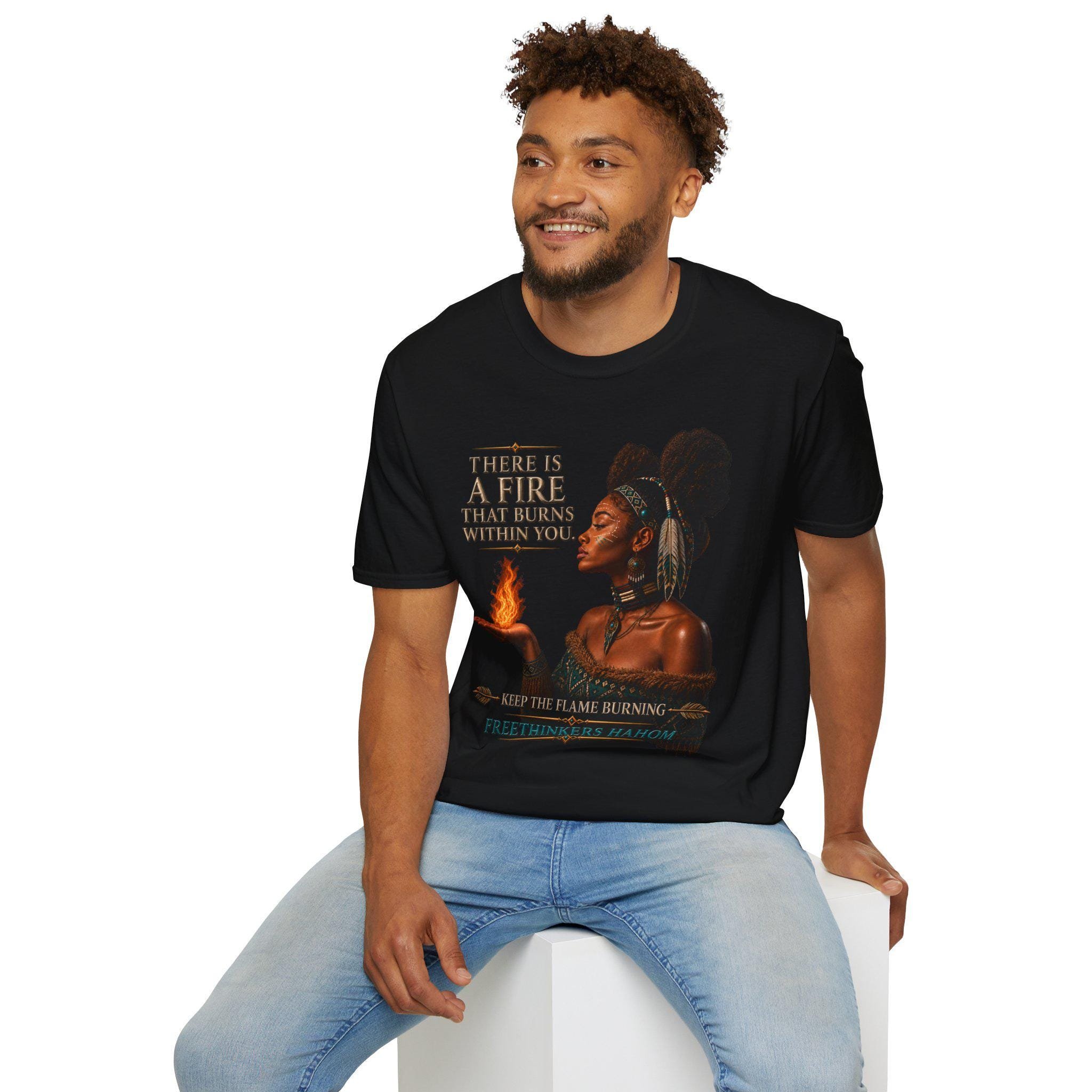 There Is A Fire That Burns Within You T-Shirt | Indigenous Woman Portrait, Inspirational Quote, view 2