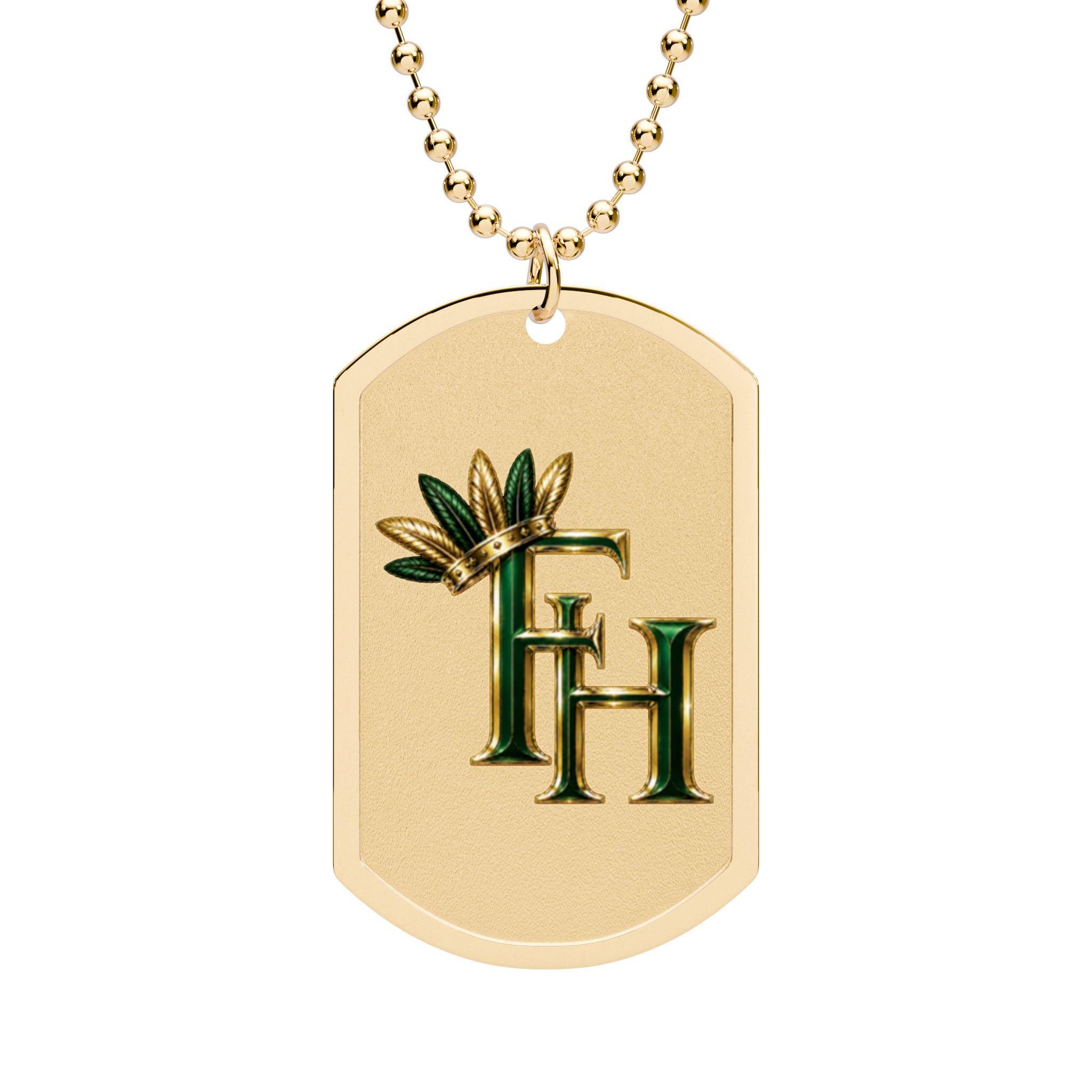 FH Monogram Dog Tag Freethinkers Hahom Initials Pendant Necklace