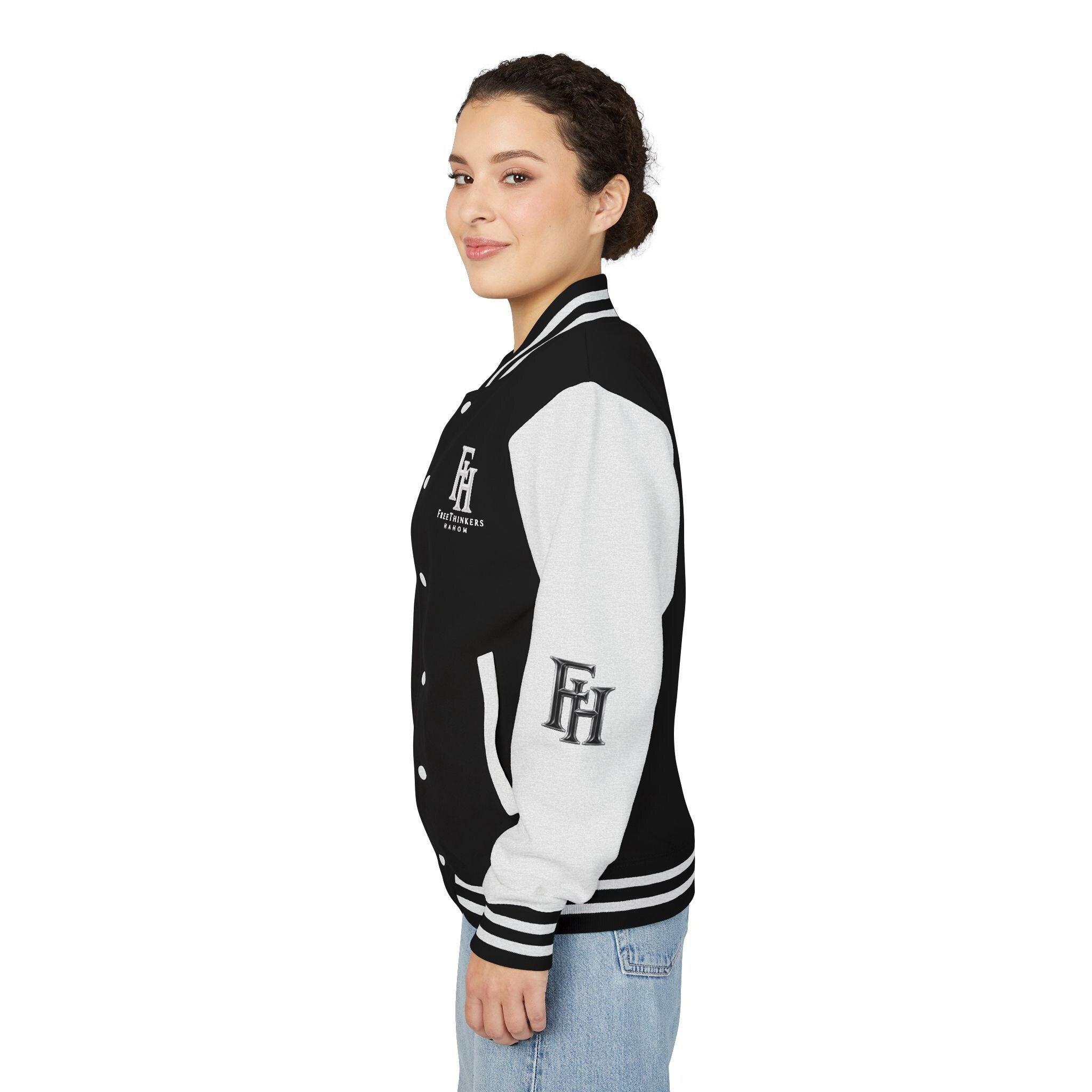 Feathered Headdress Letterman Jacket Varsity Coat with Embroidered Feathers, view 7