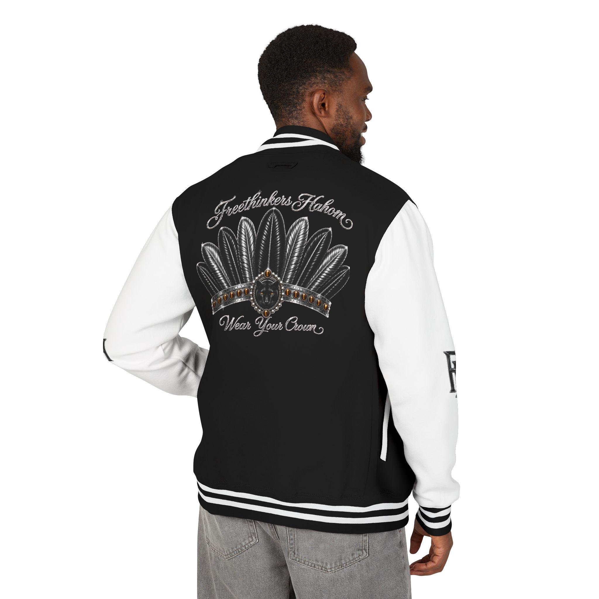Feathered Headdress Letterman Jacket Varsity Coat with Embroidered Feathers, view 8