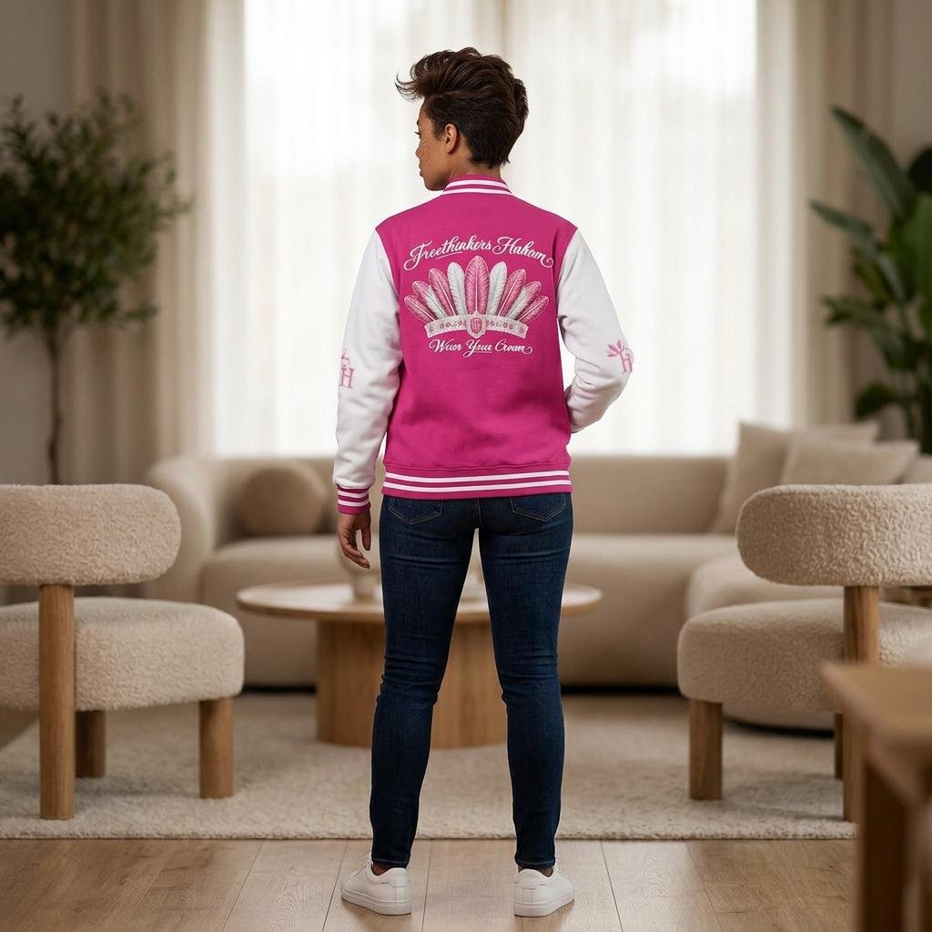Feather Crown Letterman Jacket Varsity Bomber, view 2