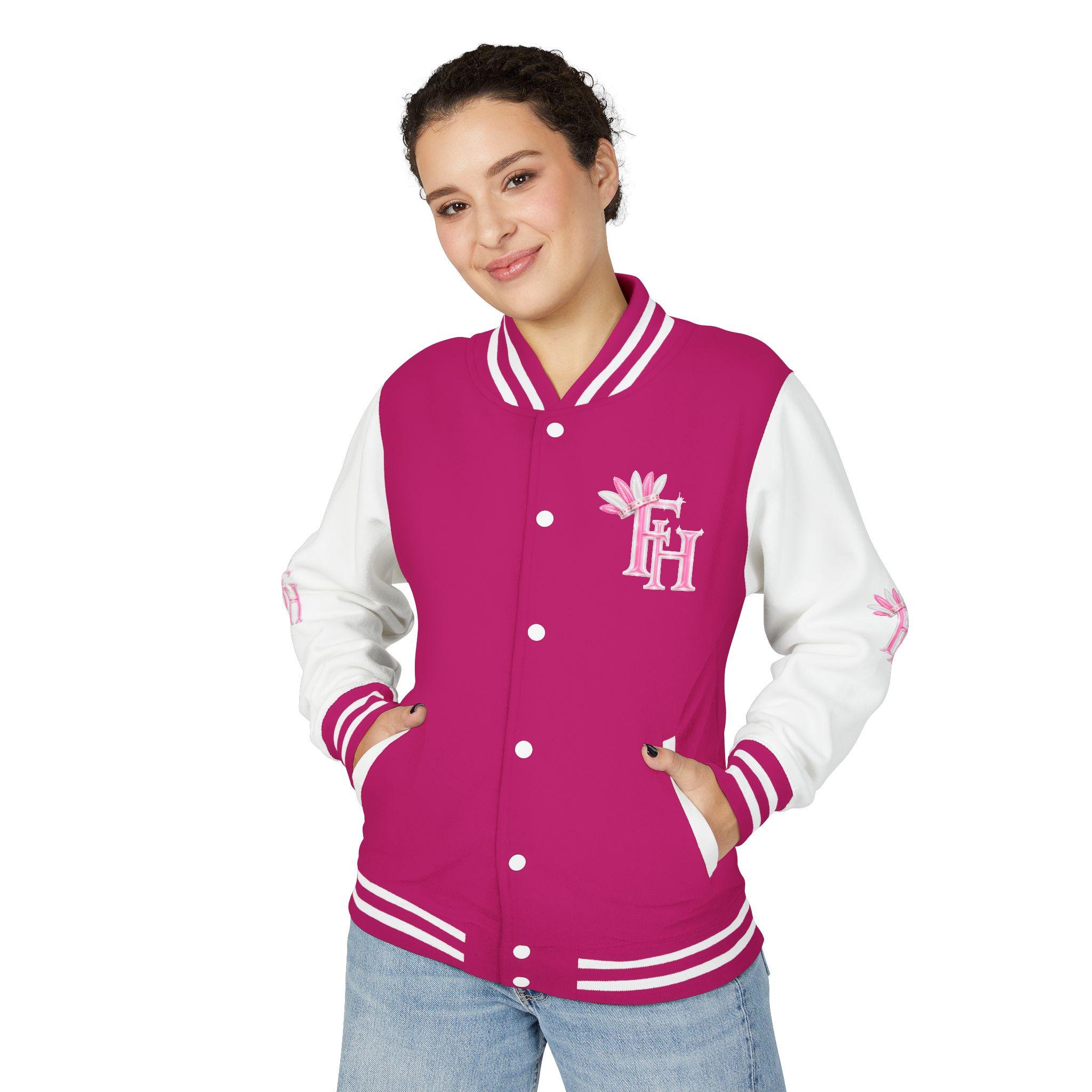 Feather Crown Letterman Jacket Varsity Bomber, view 4