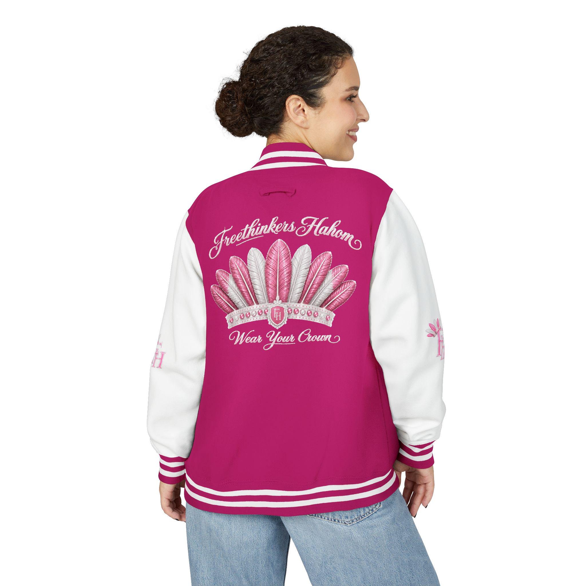 Feather Crown Letterman Jacket Varsity Bomber, view 5