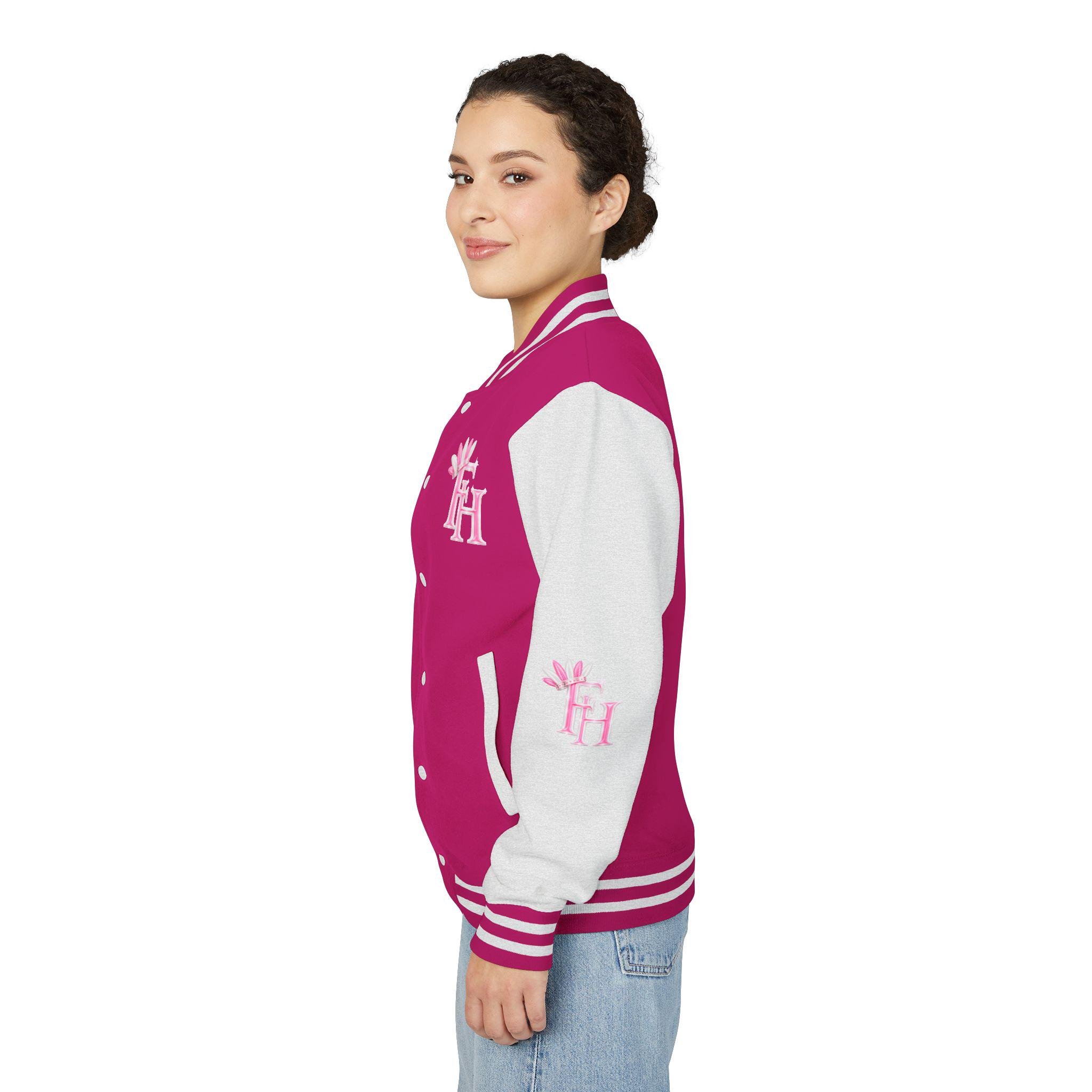 Feather Crown Letterman Jacket Varsity Bomber, view 6