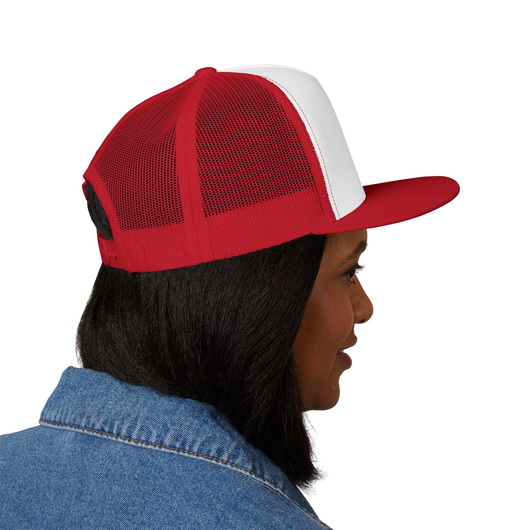 Feather Monogram 5 Panel Trucker Cap | Red White Embroidered Logo, view 8