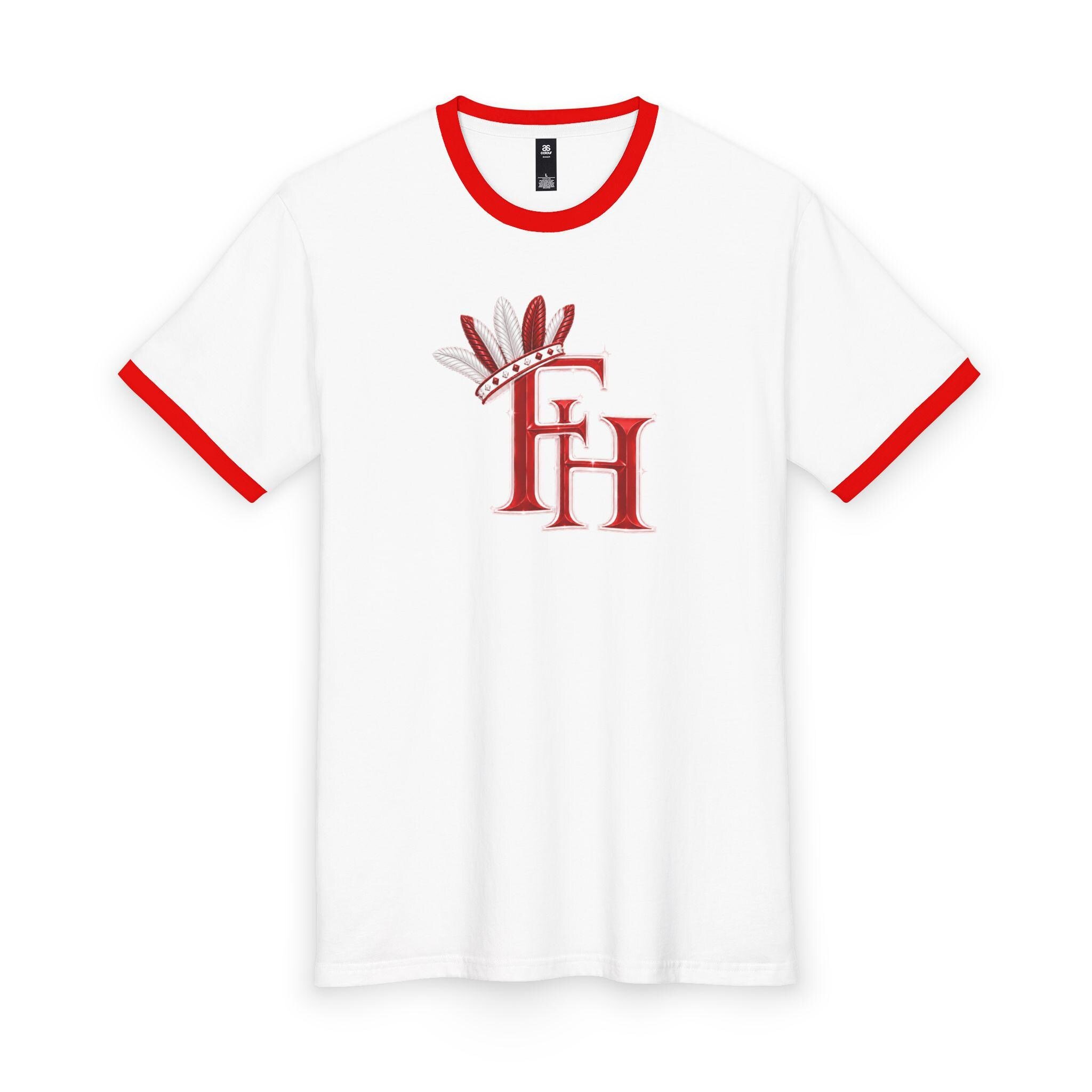 Freethinkers Hahom FH Monogram with Feathers T-Shirt Ringer Tee, Red White Design