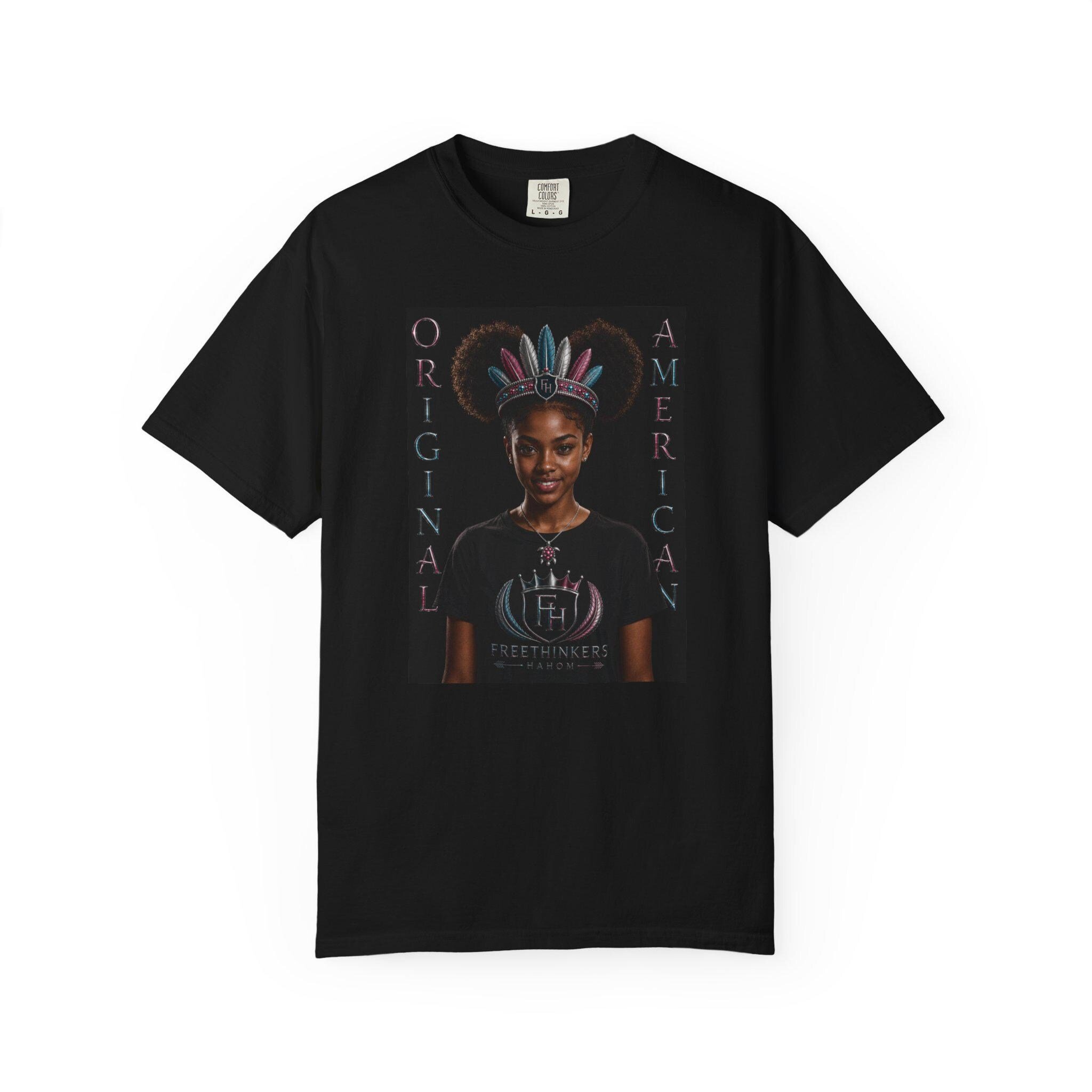 Original American Portrait T-Shirt | Teen Girl with Feather Headdress
