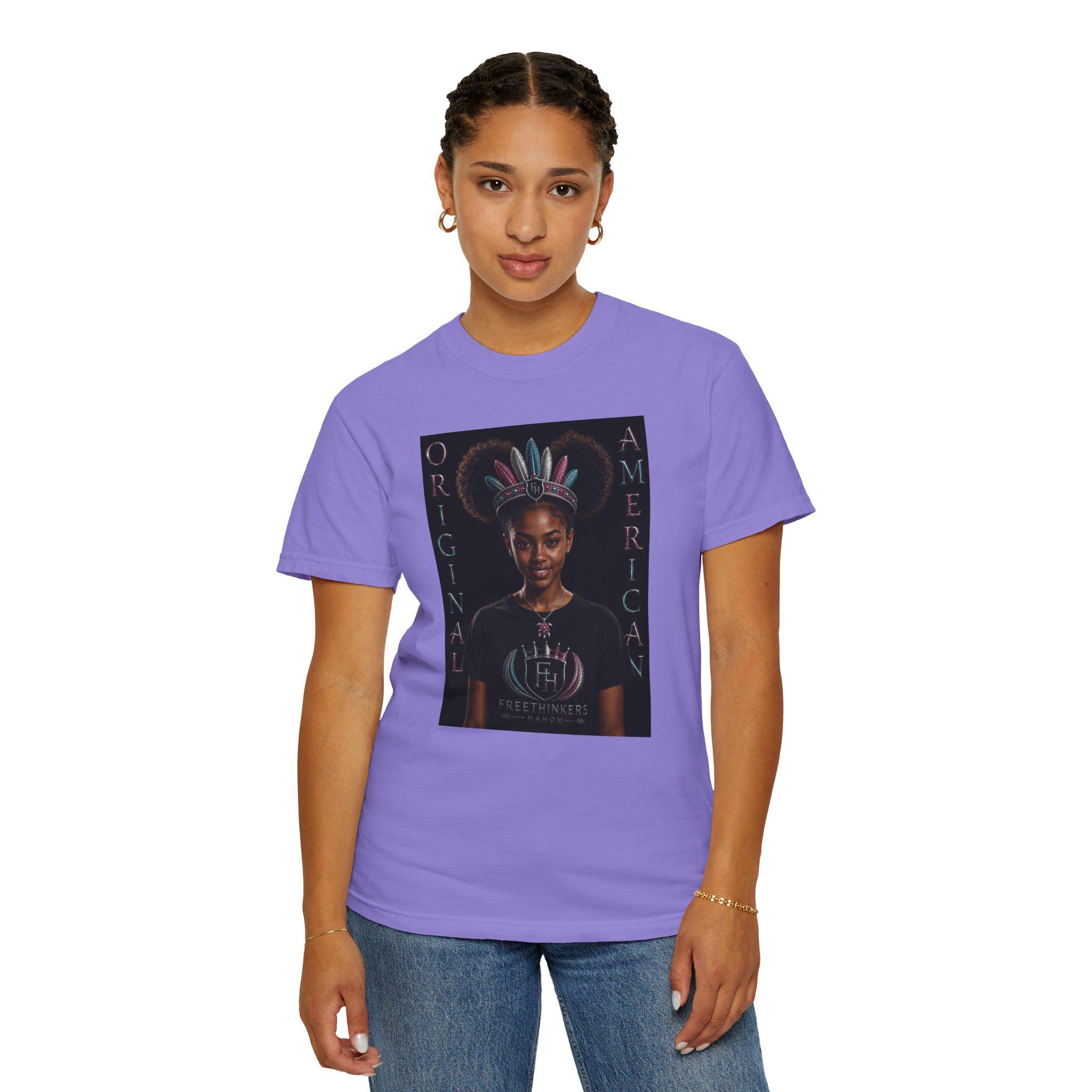 Original American Portrait T-Shirt | Teen Girl with Feather Headdress, view 10