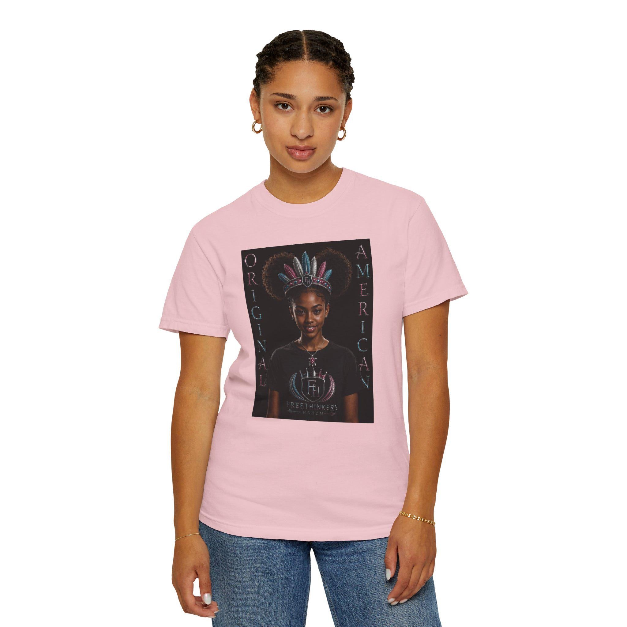 Original American Portrait T-Shirt | Teen Girl with Feather Headdress, view 11