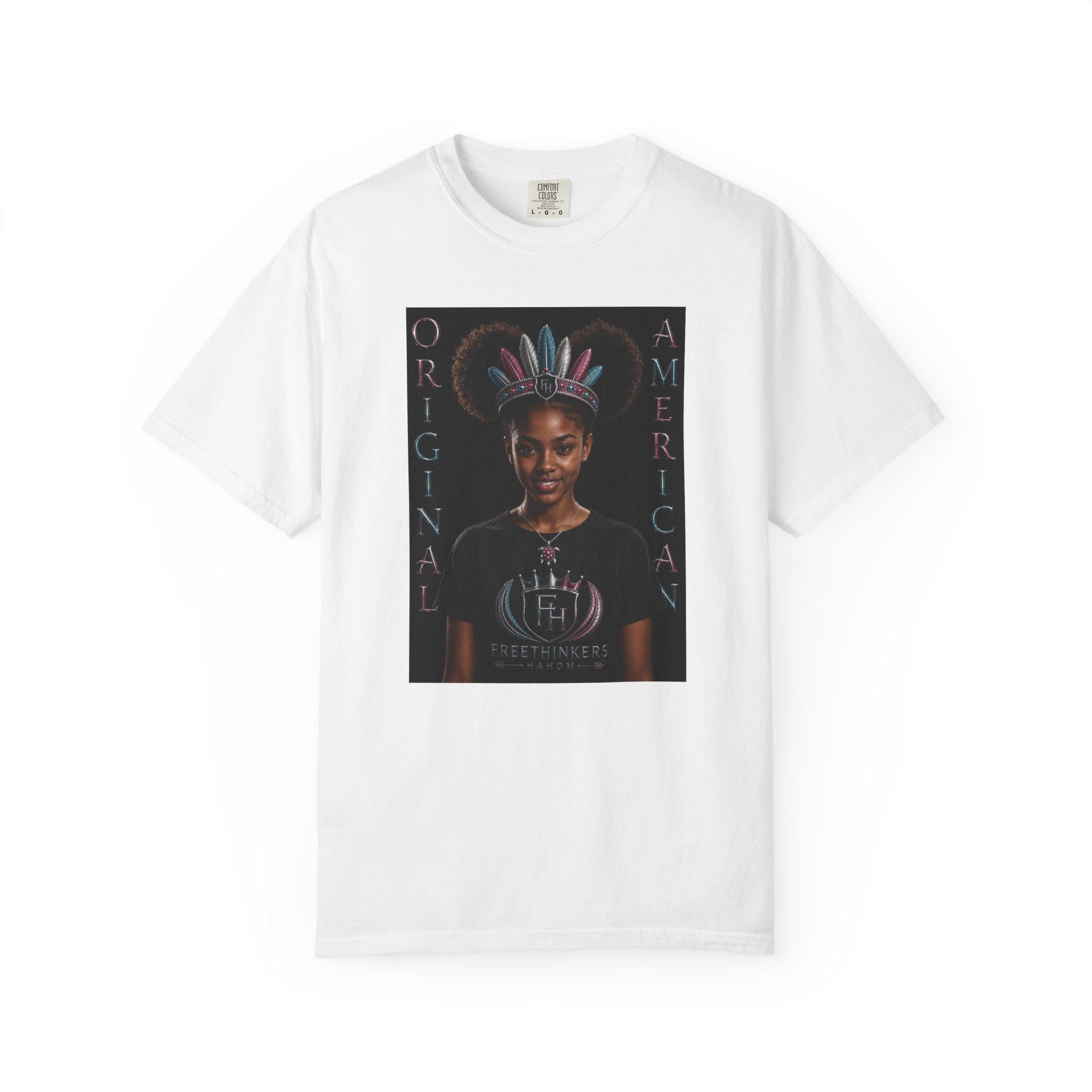Original American Portrait T-Shirt | Teen Girl with Feather Headdress, view 2