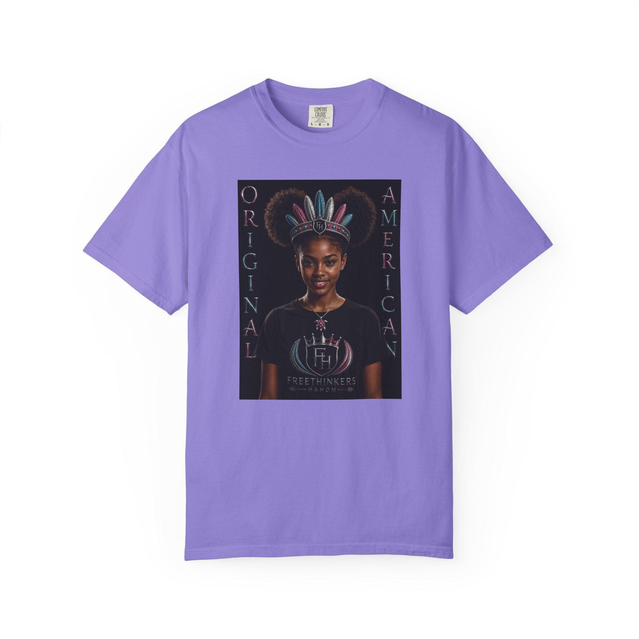 Original American Portrait T-Shirt | Teen Girl with Feather Headdress, view 3