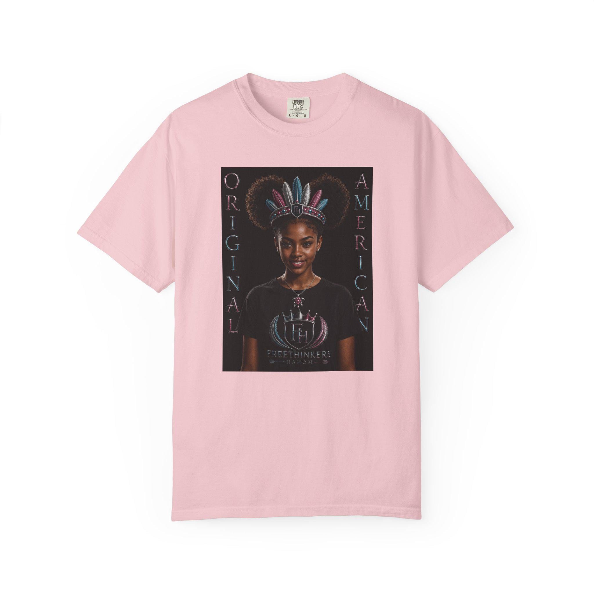 Original American Portrait T-Shirt | Teen Girl with Feather Headdress, view 4