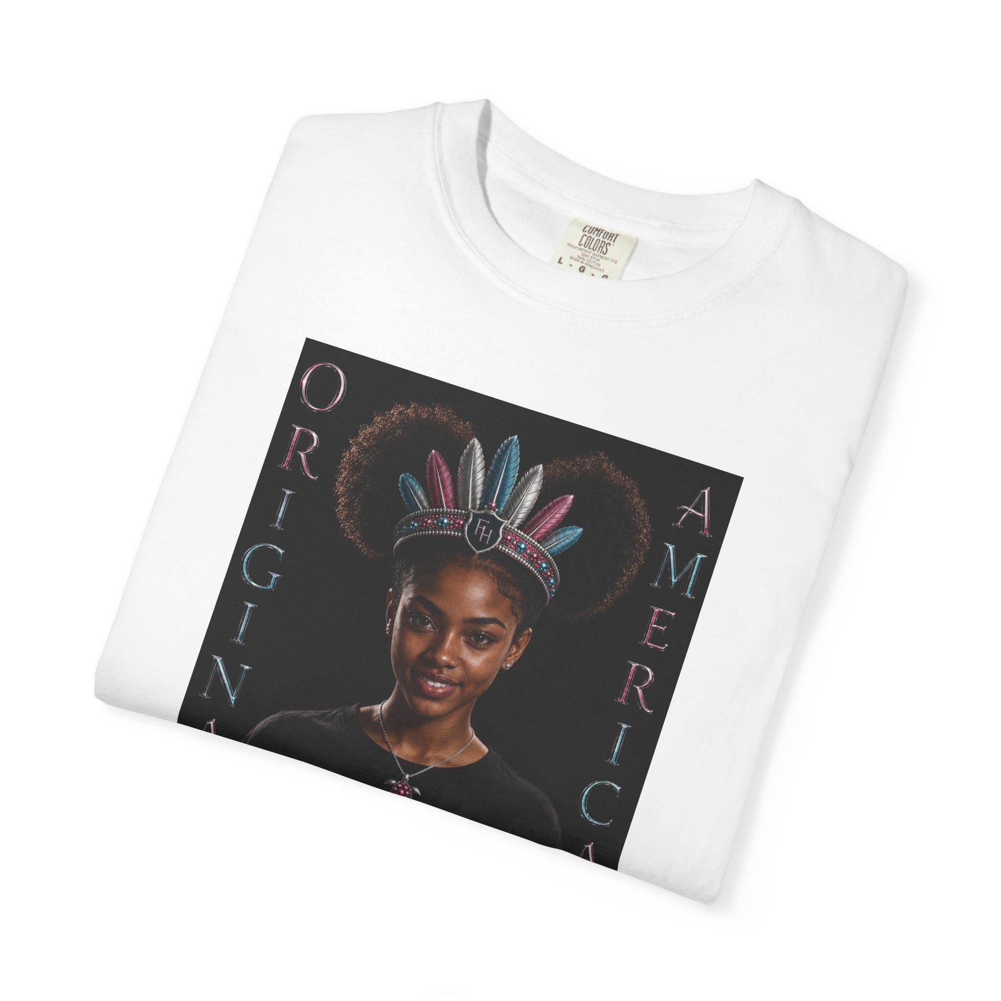 Original American Portrait T-Shirt | Teen Girl with Feather Headdress, view 5